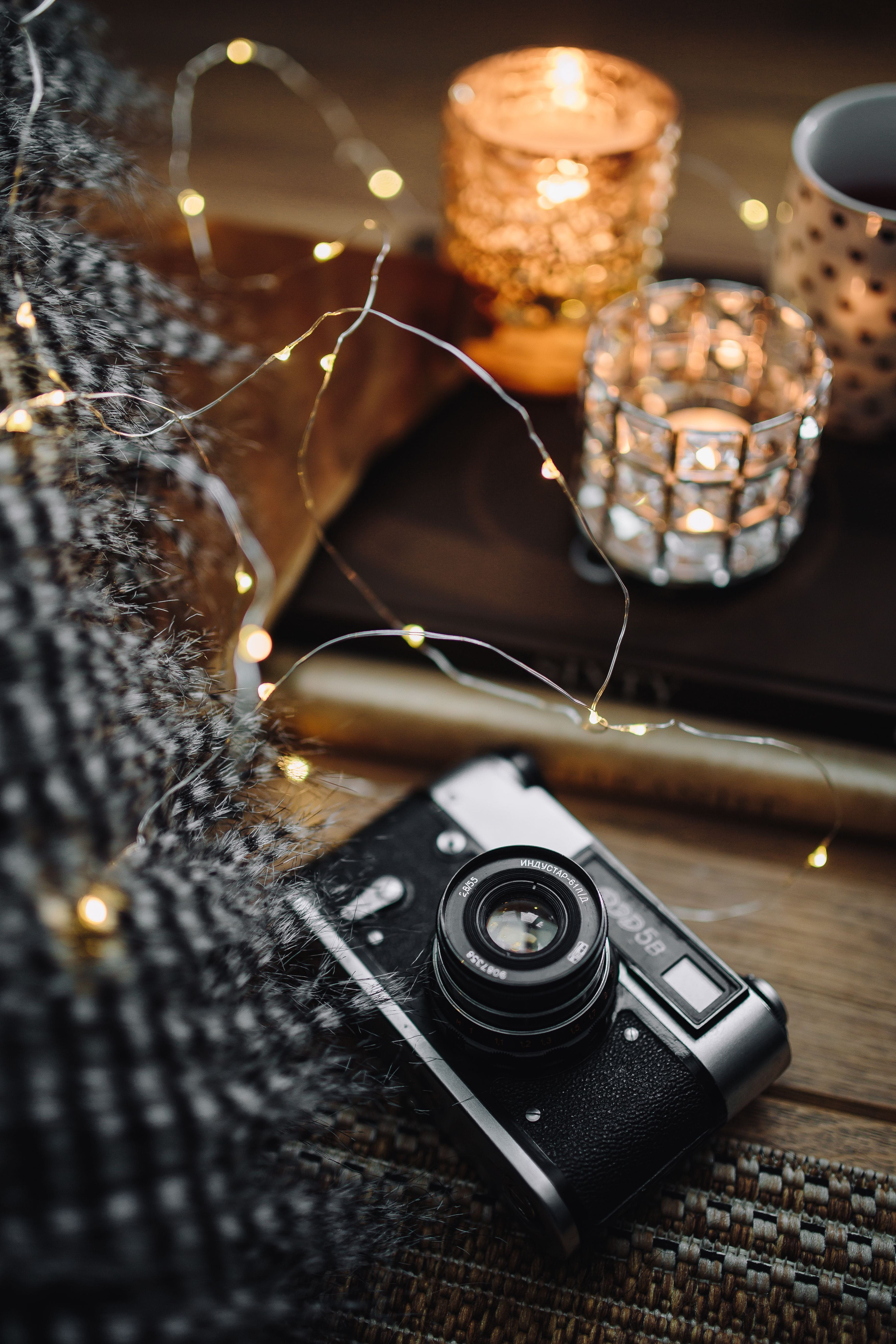 no people, close-up, holiday, candle, digital camera, 5K, analog, focus on foreground, container, selective focus, black color, photographic equipment, Phone HD Wallpaper
