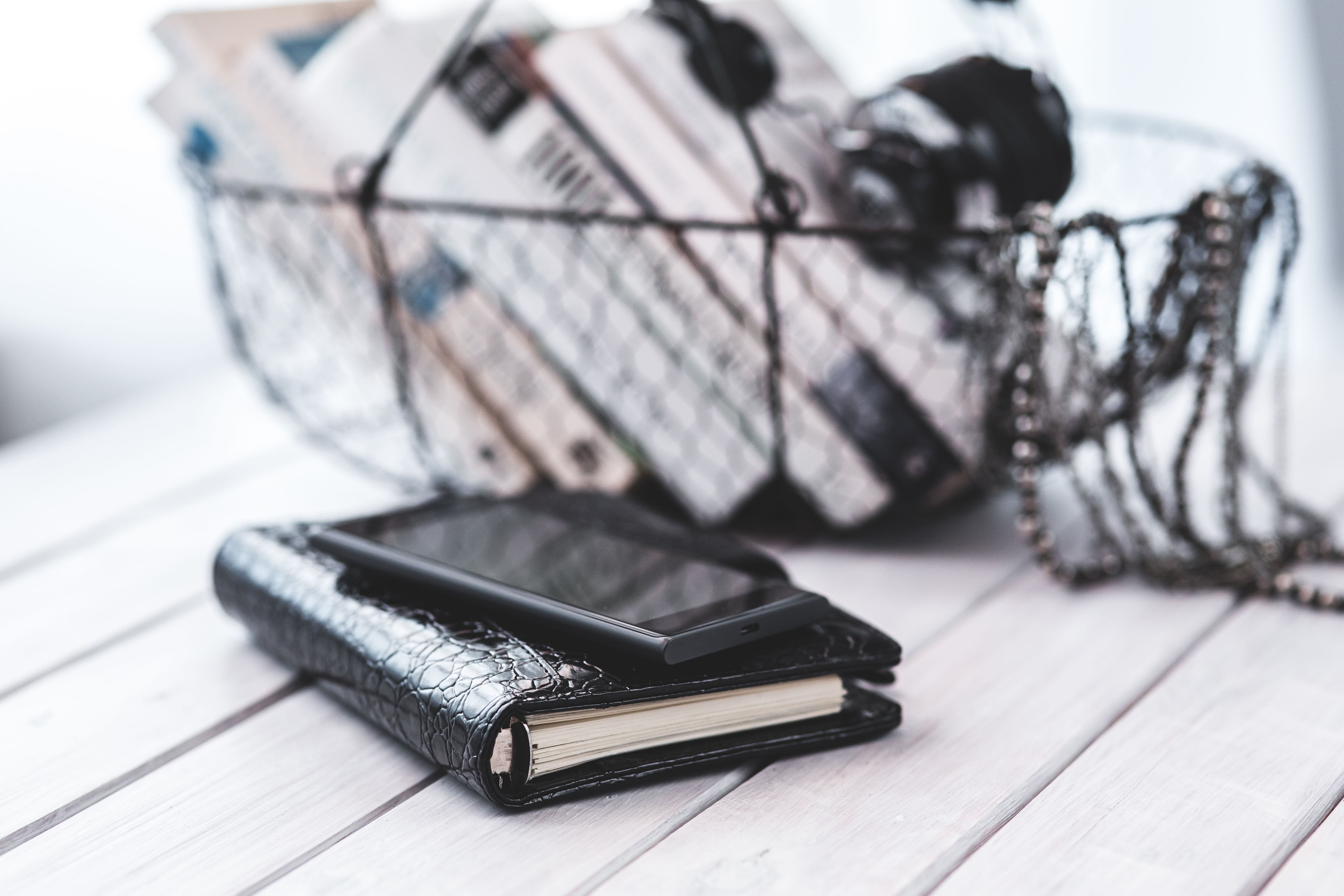 group of objects, day, paper, spiral notebook, items, black color, books, ink, diary, studio shot, furniture, note pad, white background, focus on foreground, HD Wallpaper