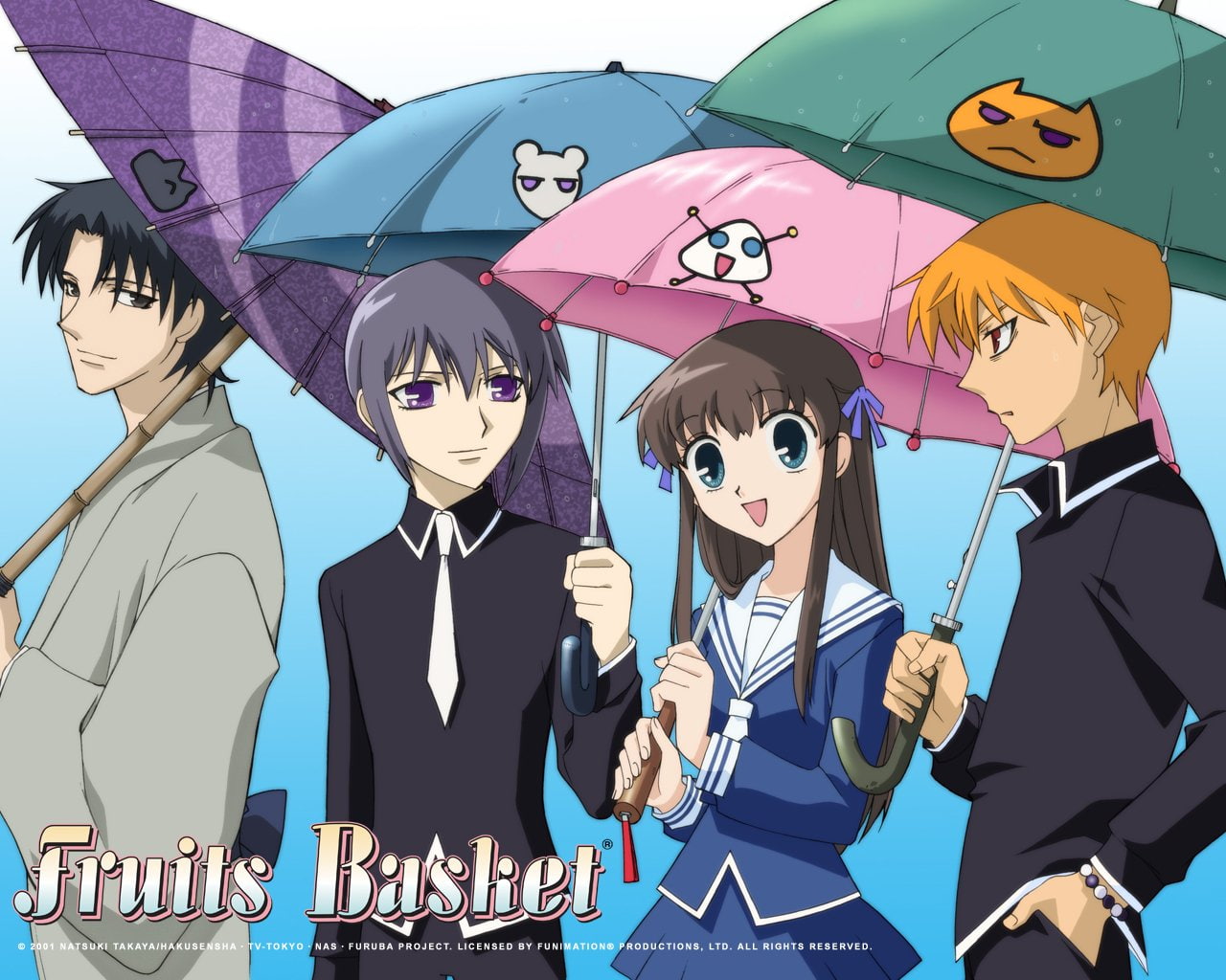 Kyo Sohma, Shigure Sohma, Fruits Basket, 720P, Yuki Sohma, Umbrella, Anime, Tohru Honda, HD Wallpaper
