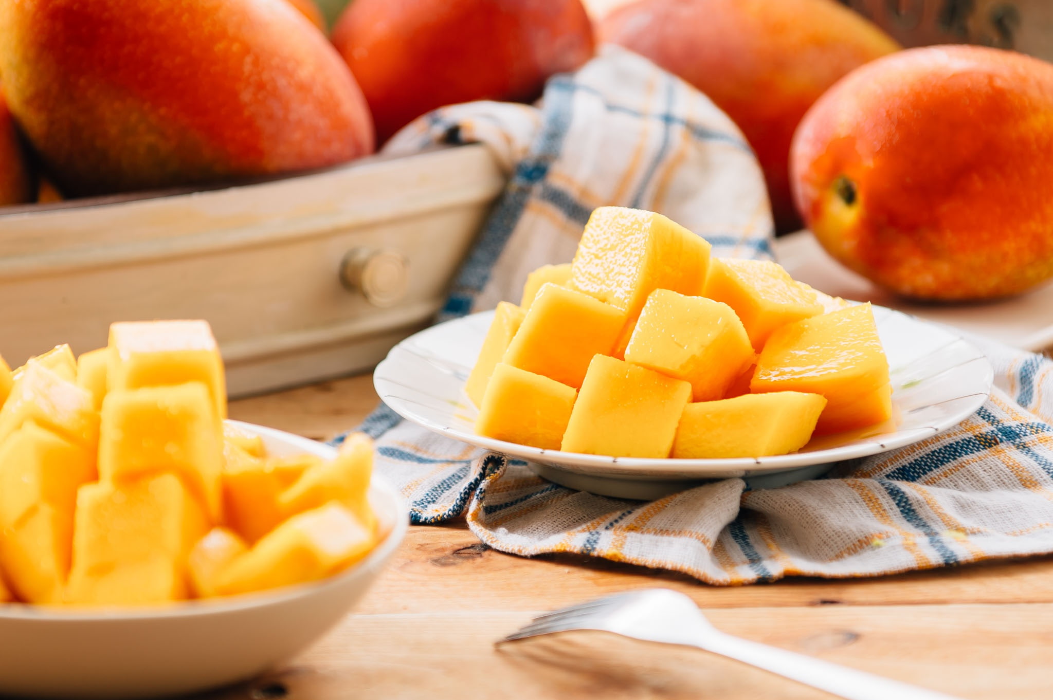 bowl, 1080P, cubes, mango, delicious, HD Wallpaper