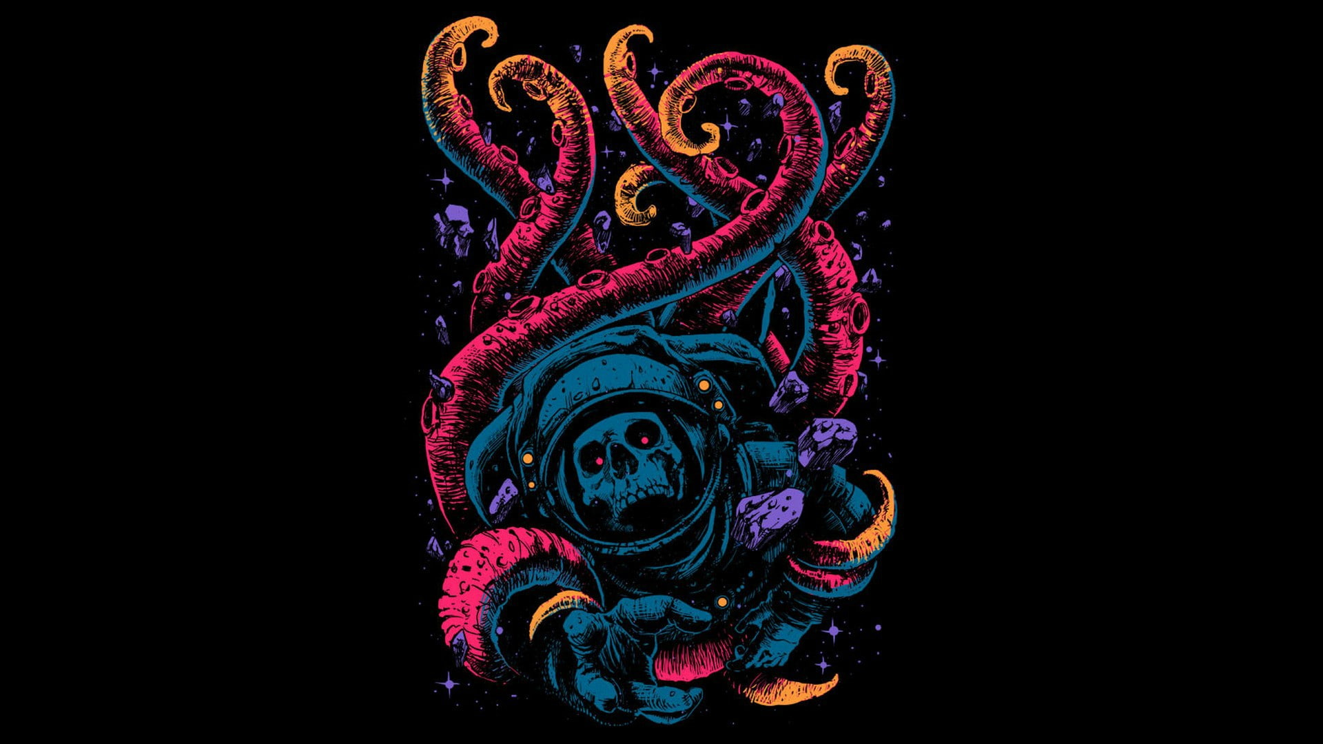 hd, digital/artwork, diver, tentacles, 1080P, HD Wallpaper