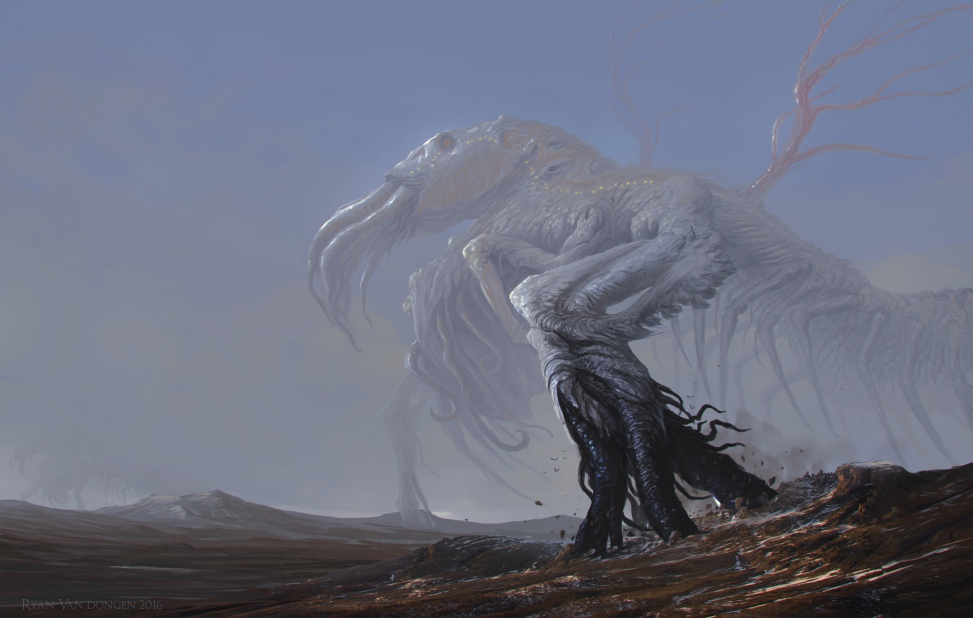landscape, smoke - physical structure, tentacles, desert, tranquil scene, outdoors, no people, beauty in nature, DeviantArt, environment, land, fantasy art, HD Wallpaper