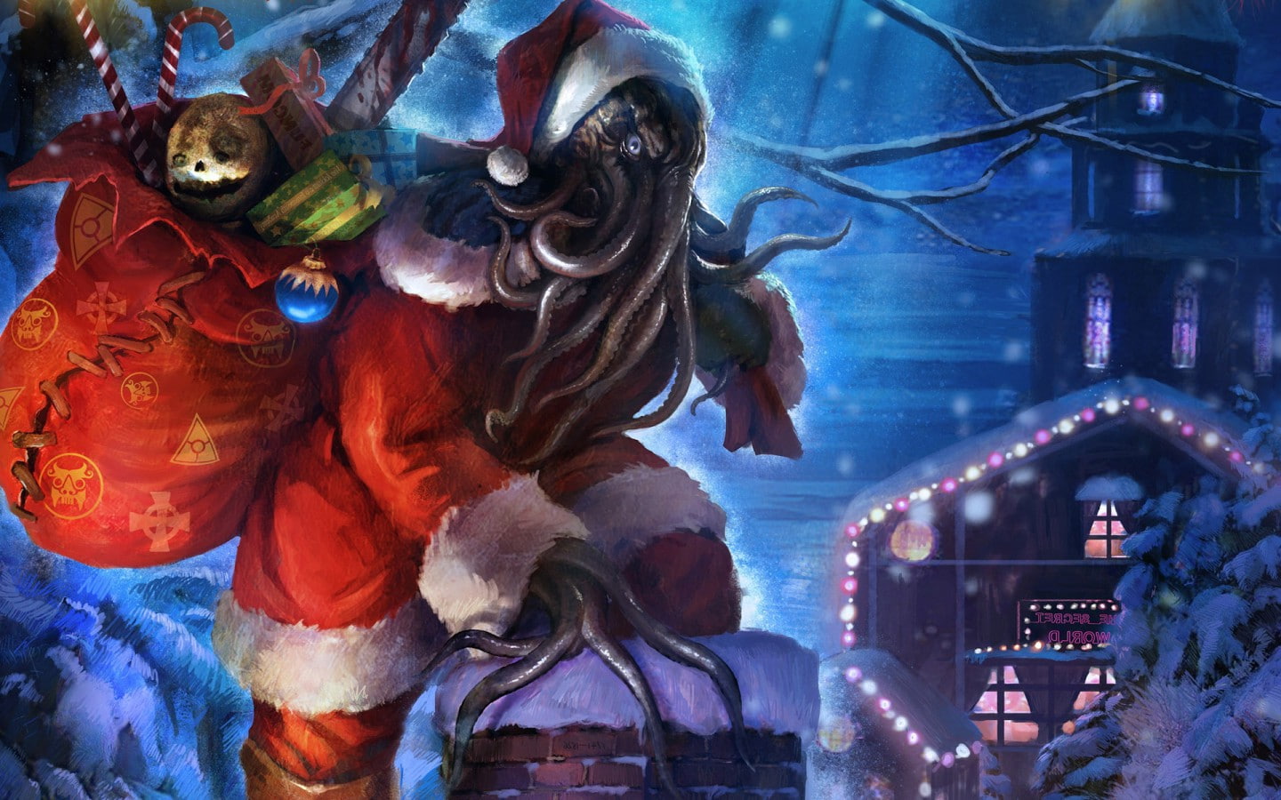 festival, holiday, celebration, illuminated, decoration, Squids, sculpture, christmas, representation, human representation, night, art and craft, built structure, HD Wallpaper