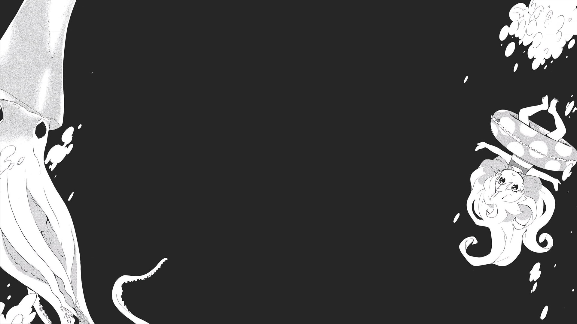 illuminated, no people, nature, creativity, lighting equipment, black background, 1080P, squids, plant, light - natural phenomenon, night, anime girls, HD Wallpaper