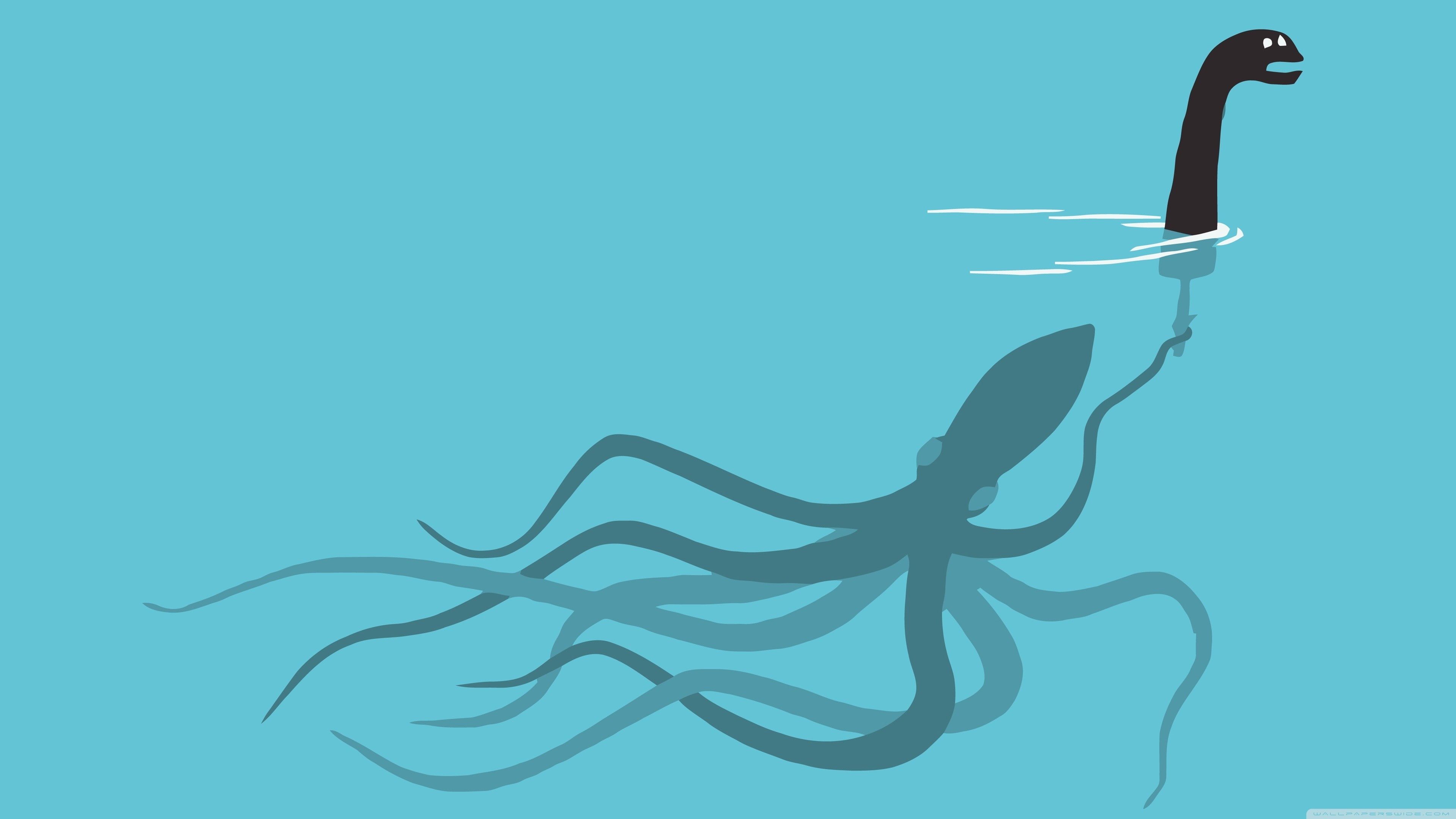 artwork, underwater, creature, Loch Ness Monster, 4K, squids, HD Wallpaper