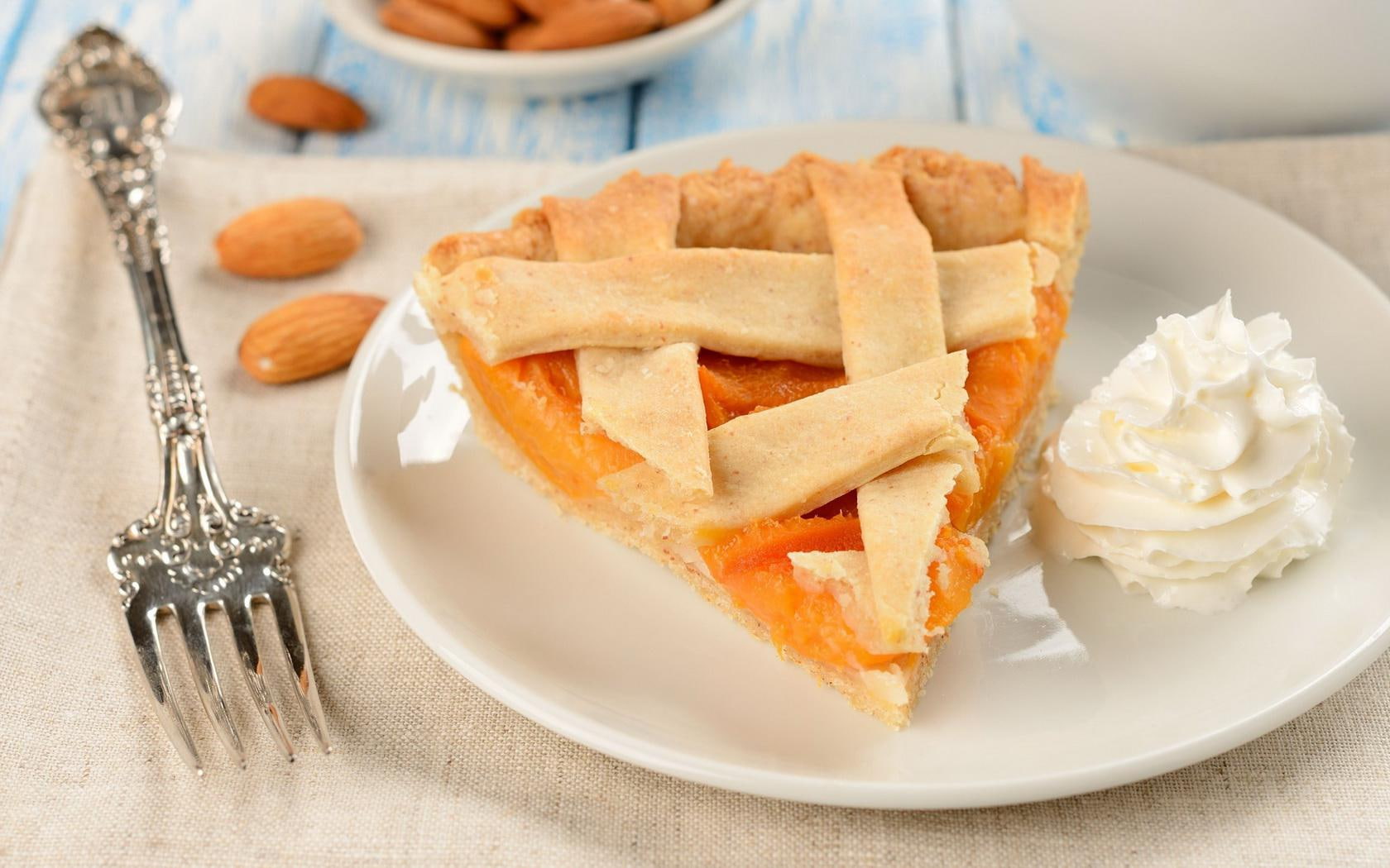cake, pictures, food, fork, 720P, apricots, hd, silver, HD Wallpaper