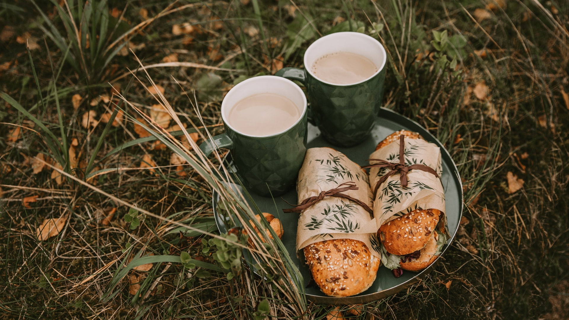 grass, picnic, sandwich, refreshment, high angle view, plant, food and drink, food, container, egg, land, coffee, drink, healthy eating, cup, still life, HD Wallpaper