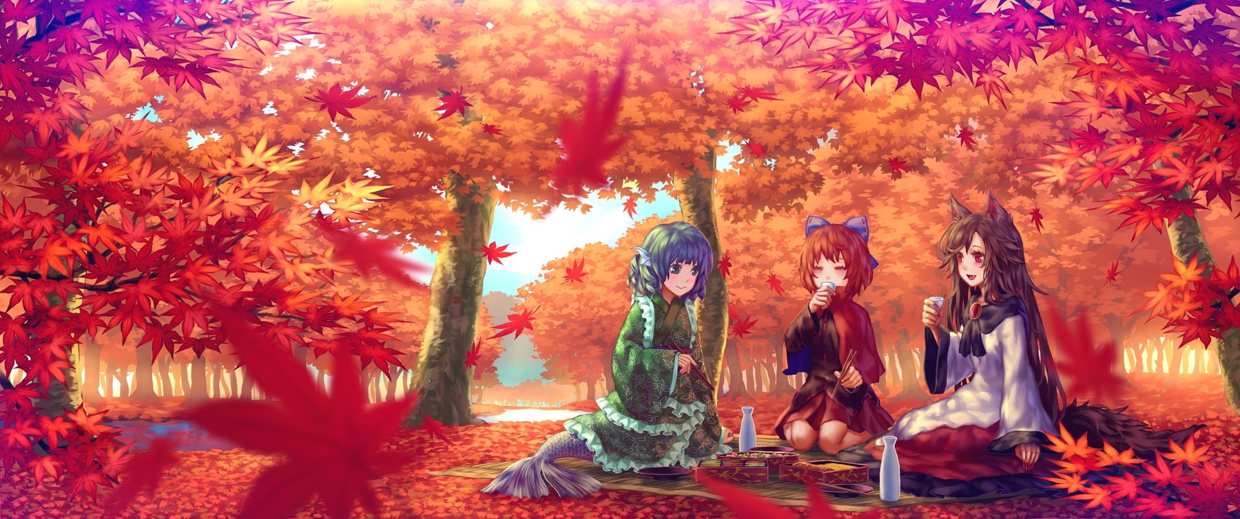 touhou, plant, art and craft, beauty in nature, leaves, tree, picnic, autumn, creativity, branch, day, park - man made space, land, 720P, tranquility, HD Wallpaper