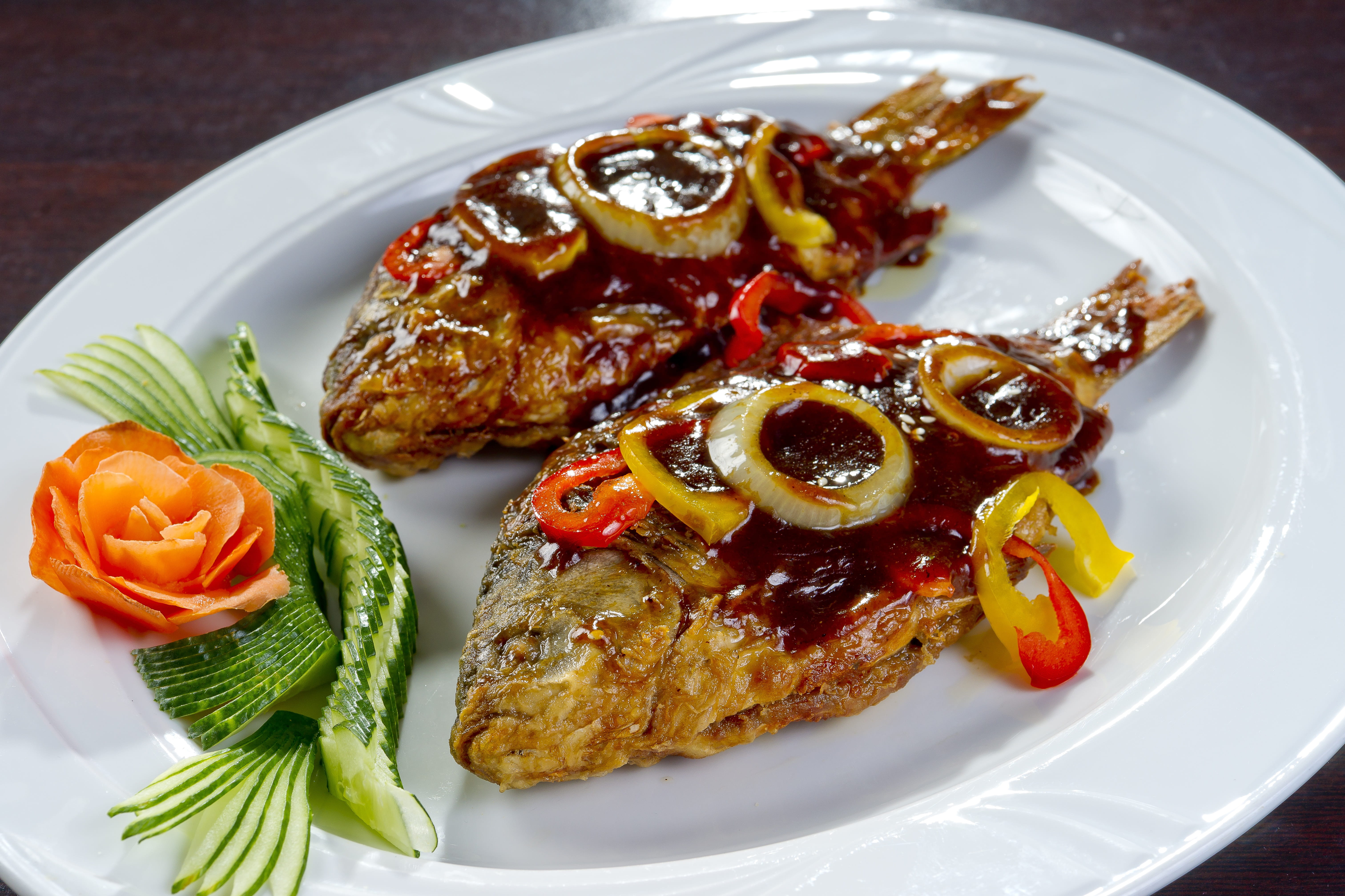 meat, 5K, freshness, appetizing, wellbeing, Crucian Carp, Fried, lunch, still life, national cuisine, plate, carp, Korean Food, table, healthy eating, HD Wallpaper