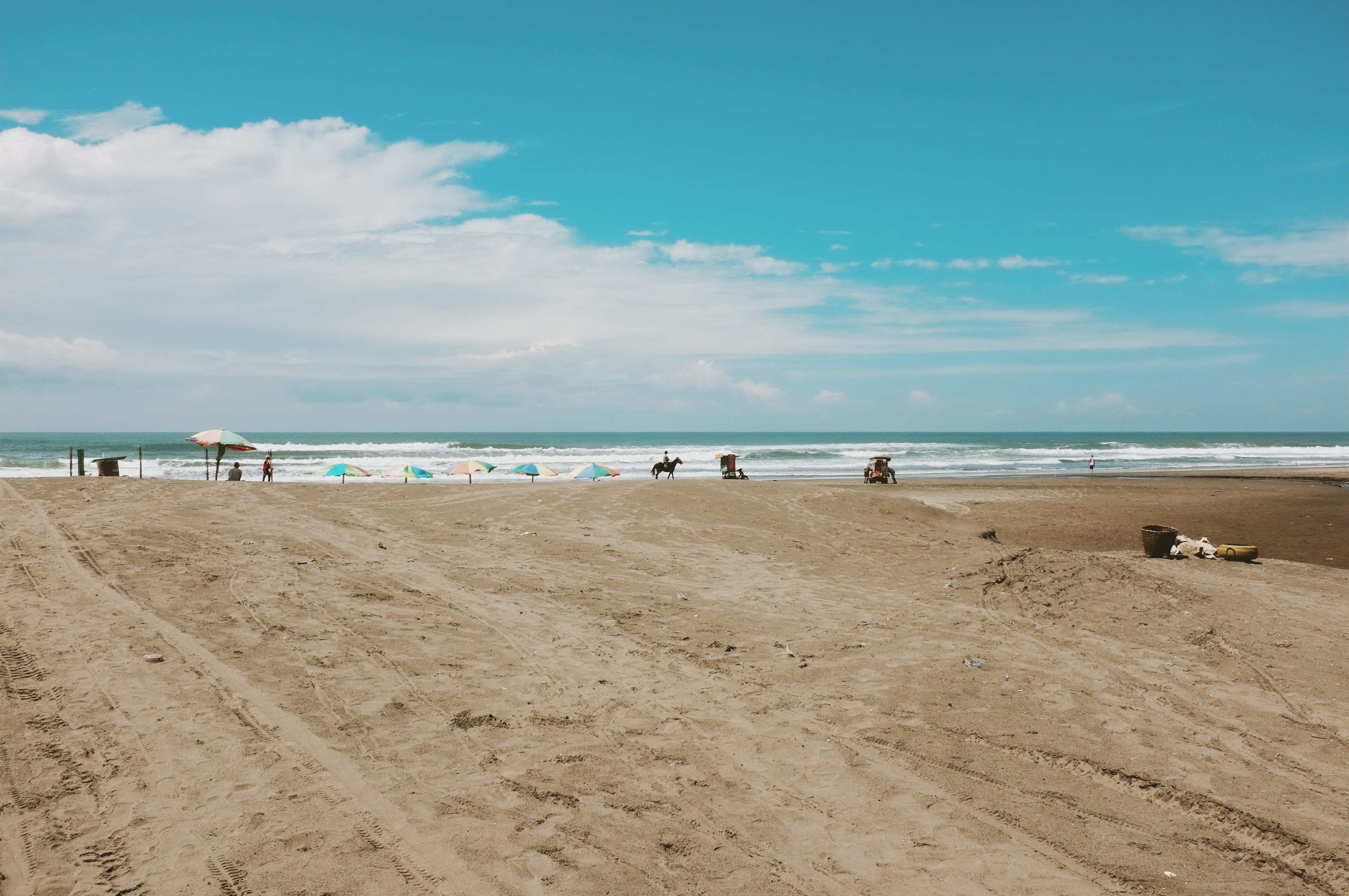 horizon, seascape, incidental people, land, beach, daytime, animal, water, beauty in nature, horizon over water, horse, sky, real people, tranquil scene, HD Wallpaper