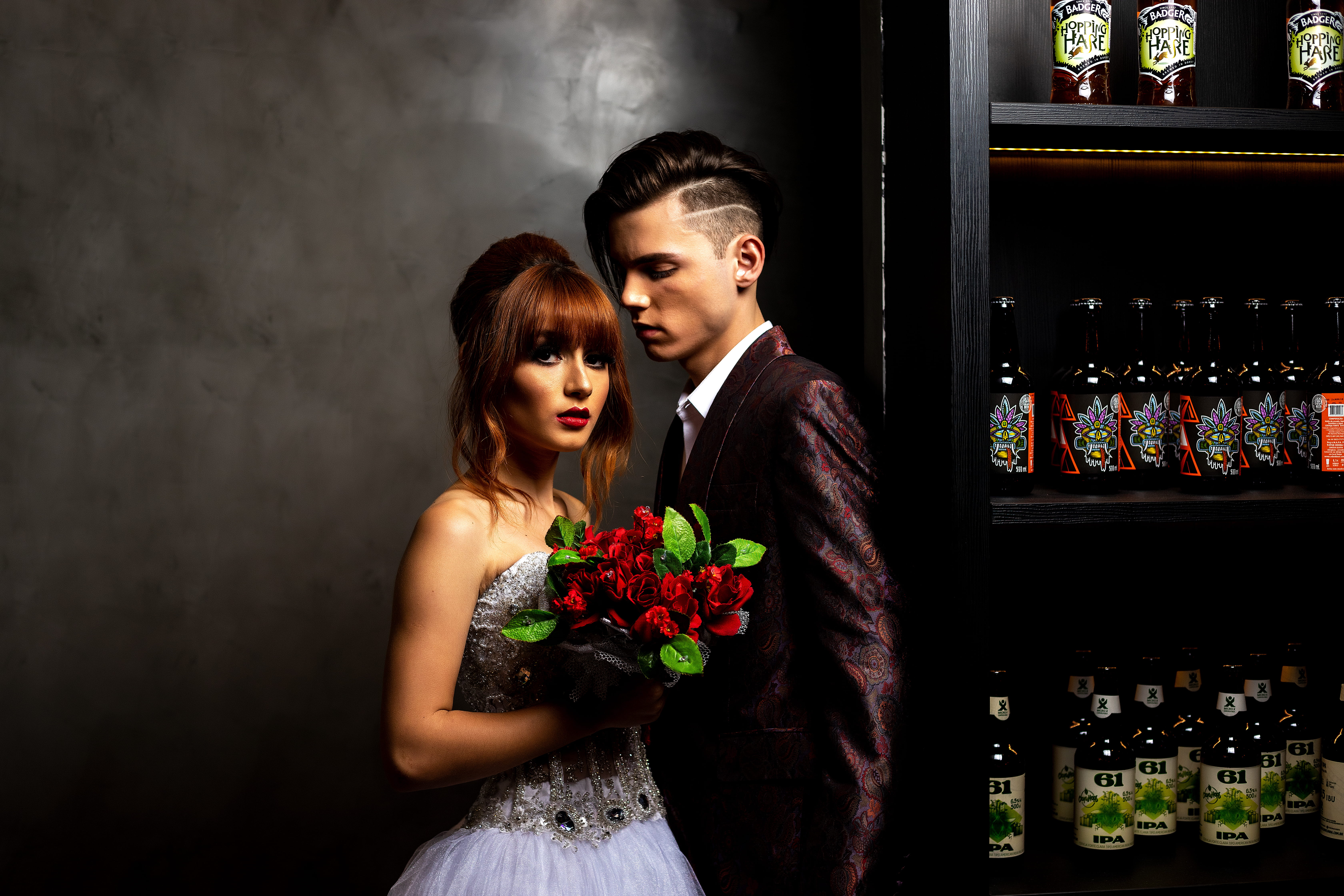 photoshoot, couple - relationship, young women, lifestyles, attractive, flowering plant, holding, young men, roses, bouquet, heterosexual couple, wine bottles, HD Wallpaper