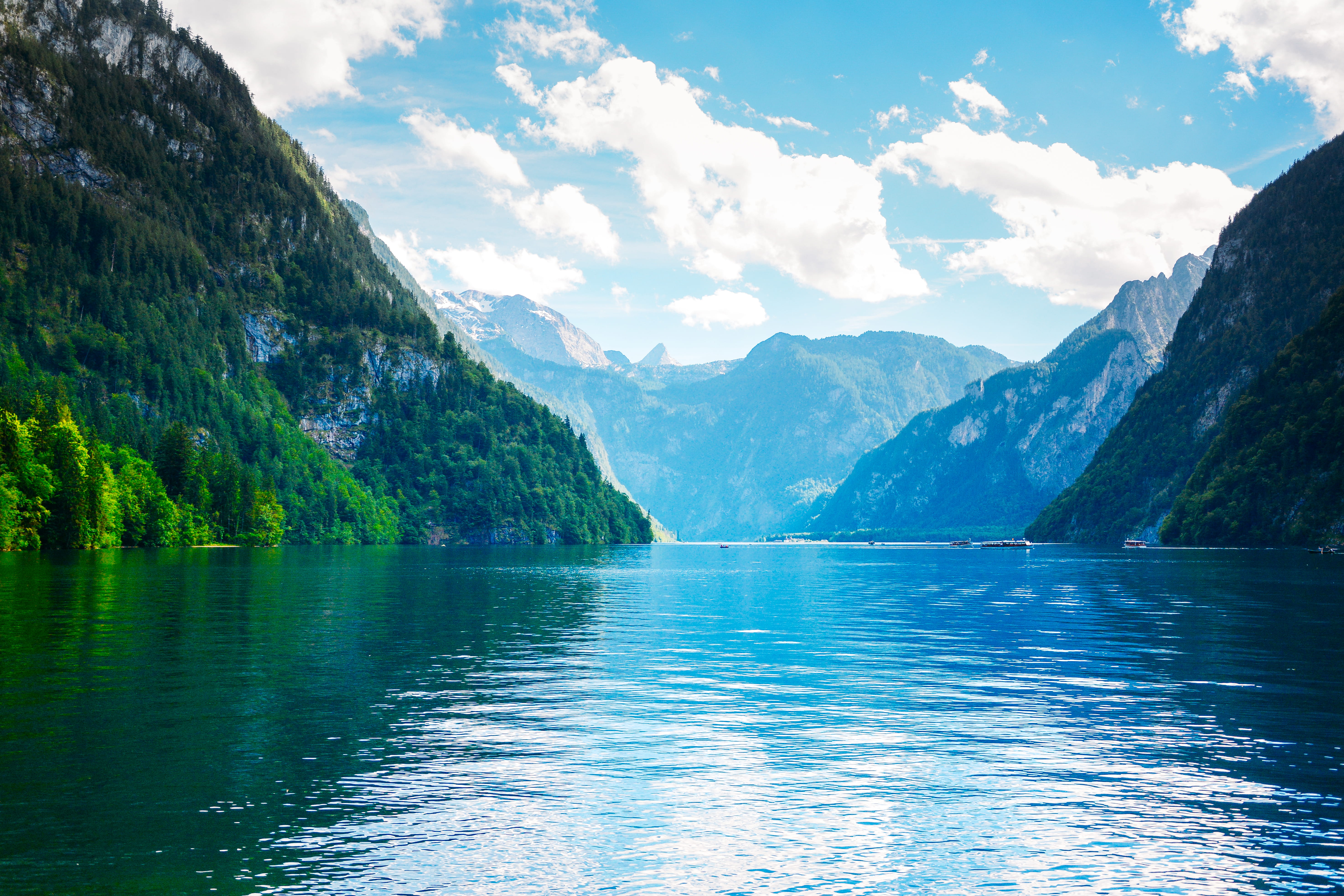 mountain, outdoors, day, waterfront, tranquil scene, cloud - sky, remote, plant, germany, non-urban scene, schönau am königssee, beauty in nature, water, HD Wallpaper