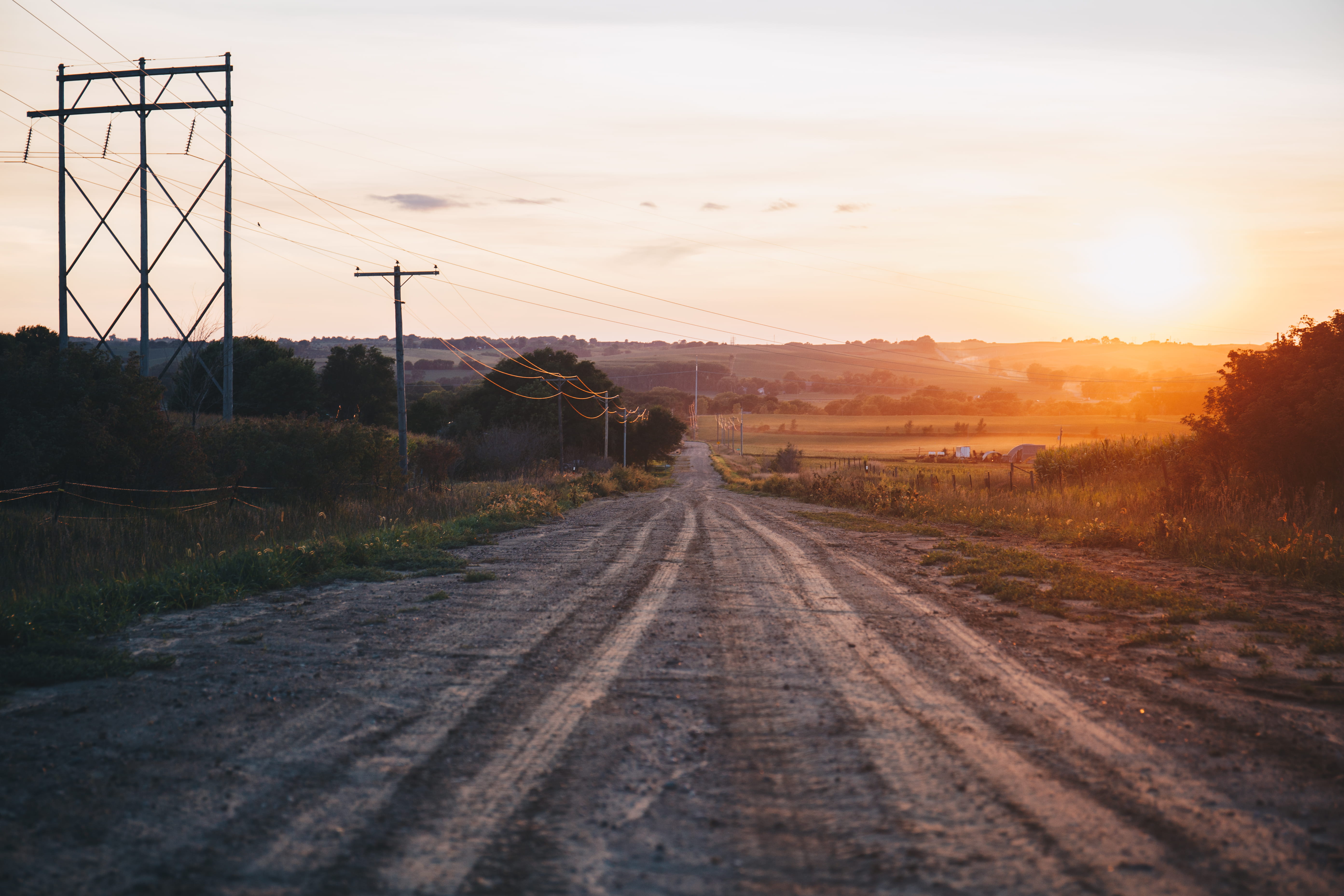 fall, farm, no people, nature, america, beautiful, landscape, view, midwest, electricity pylon, cable, travel, powerlines, the way forward, power supply, HD Wallpaper