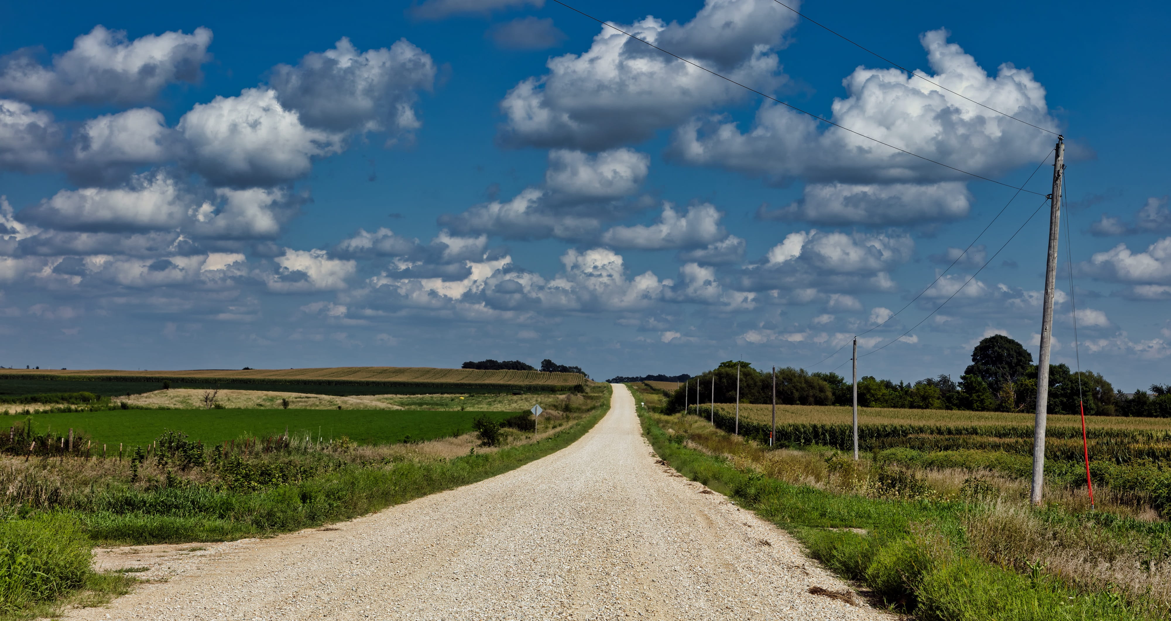 travel, clouds, america, country road, environment, iowa, sky, meadows, outdoors, road, field, cloud - sky, panorama, landscape, scenics - nature, the way forward, HD Wallpaper