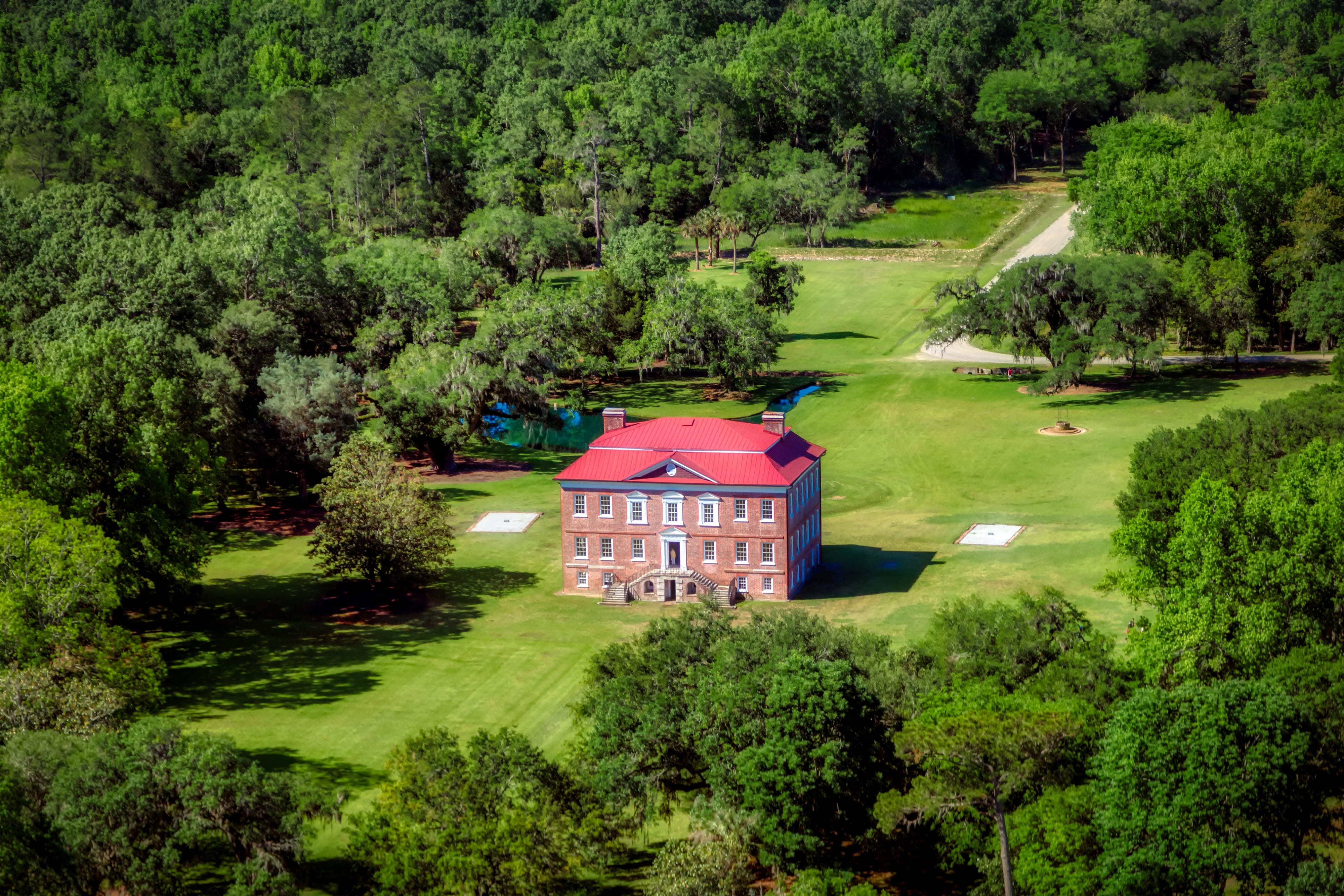 drayton hall, forest, lush foliage, 4K, plant, building exterior, mansion, outdoors, summer, landscape, tranquil scene, trees, beauty in nature, hdr, south carolina, HD Wallpaper