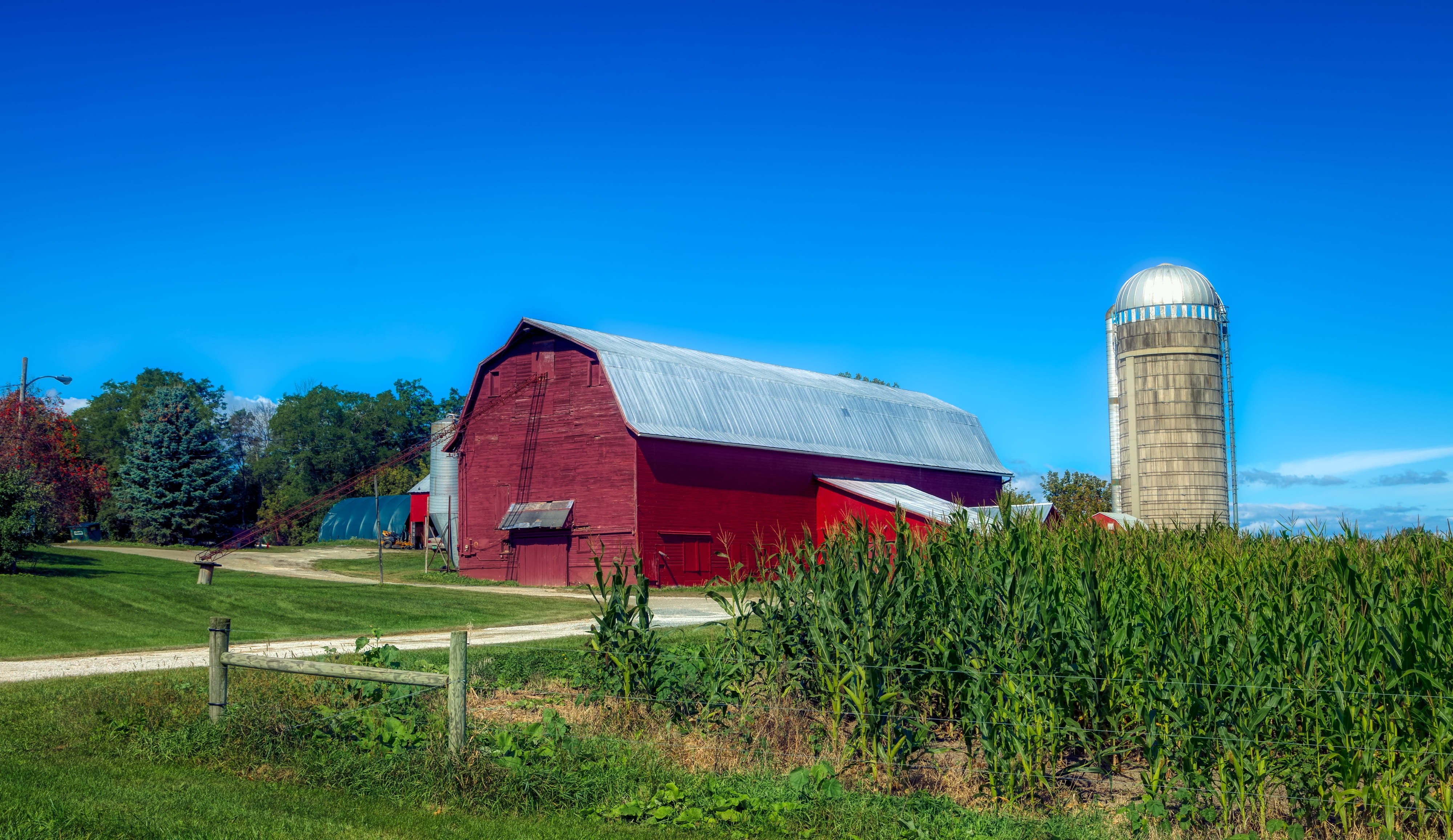 tree, rural scene, hdr, building exterior, panorama, new england, land, agricultural building, architecture, plant, nature, built structure, silo, crop, HD Wallpaper
