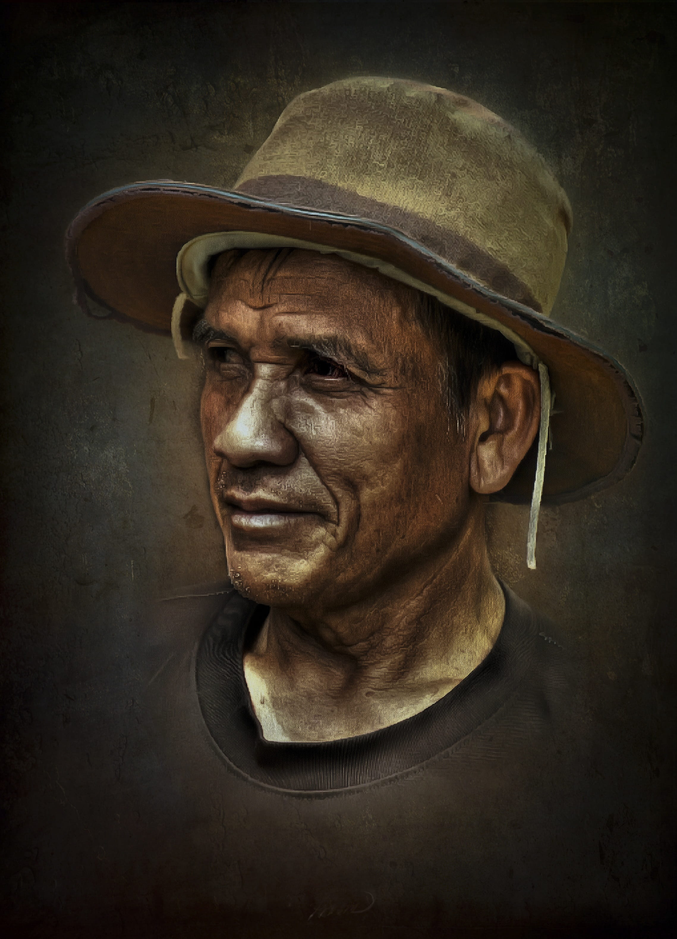 one person, farming, wild west, male, human representation, wrinkled, contemplation, work, 2K, cowboy, headshot, sculpture, person, rancher, studio shot, Phone HD Wallpaper
