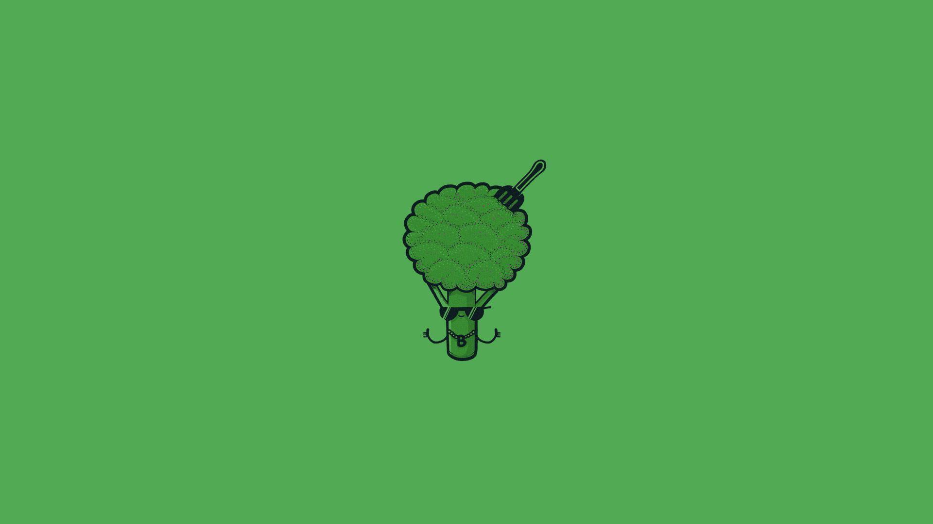 cartoon, spatula, 1920x1080, illustration, funny, head, green, broccoli, 1080P, afro, food, HD Wallpaper