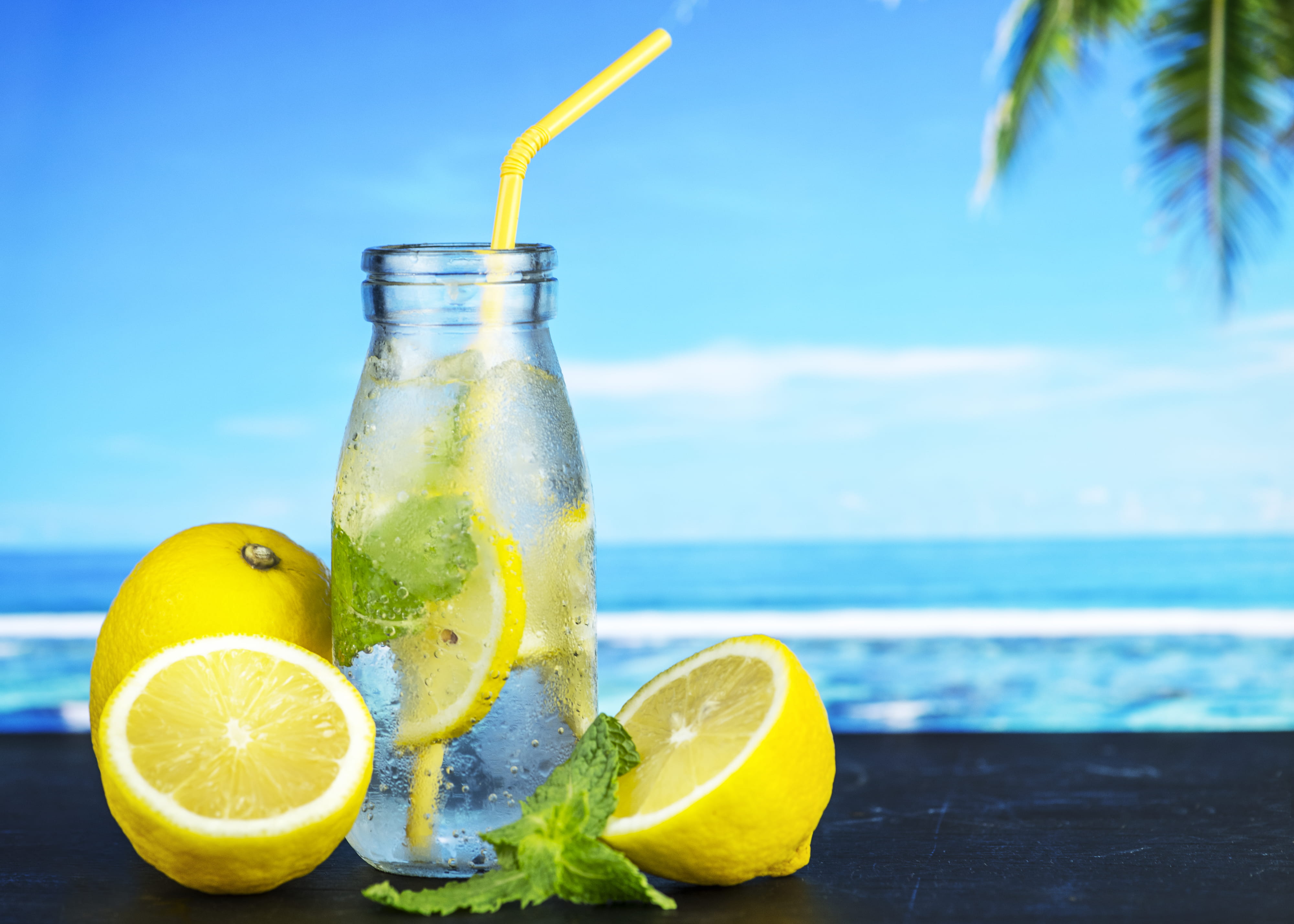 drinking glass, wellbeing, citrus, straw, household equipment, cold, glass jar, detox water, slice, cocktail, refreshment, healthy eating, infused water, HD Wallpaper