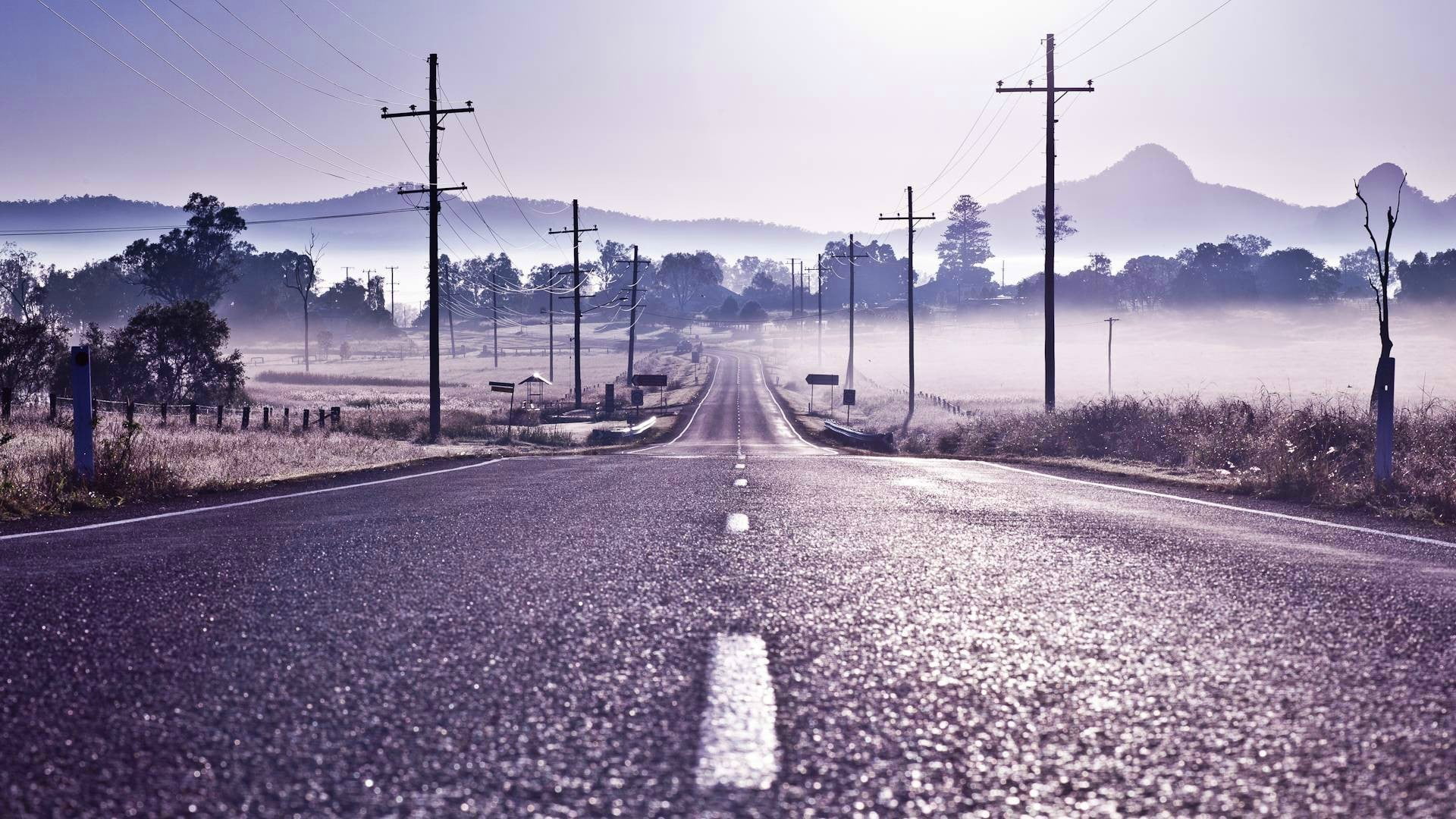 sky, direction, technology, cable, electricity, power supply, nature, sign, outdoors, concrete, transportation, gray, the way forward, 1080P, road marking, HD Wallpaper