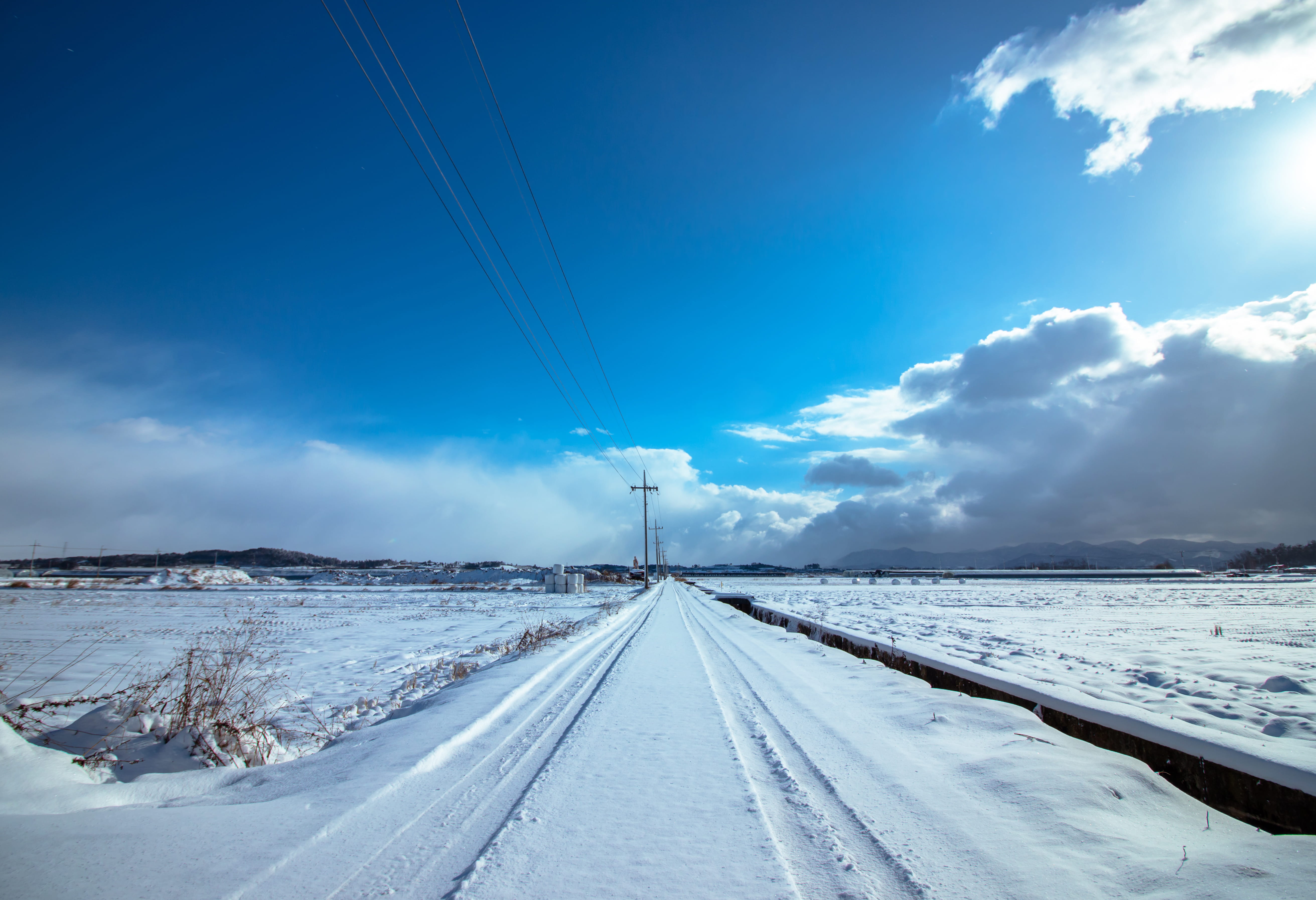 snowcapped mountain, covering, transportation, south korea, nature, outdoors, snow, snowpath, cloud - sky, beauty in nature, electricity, scenics - nature, HD Wallpaper