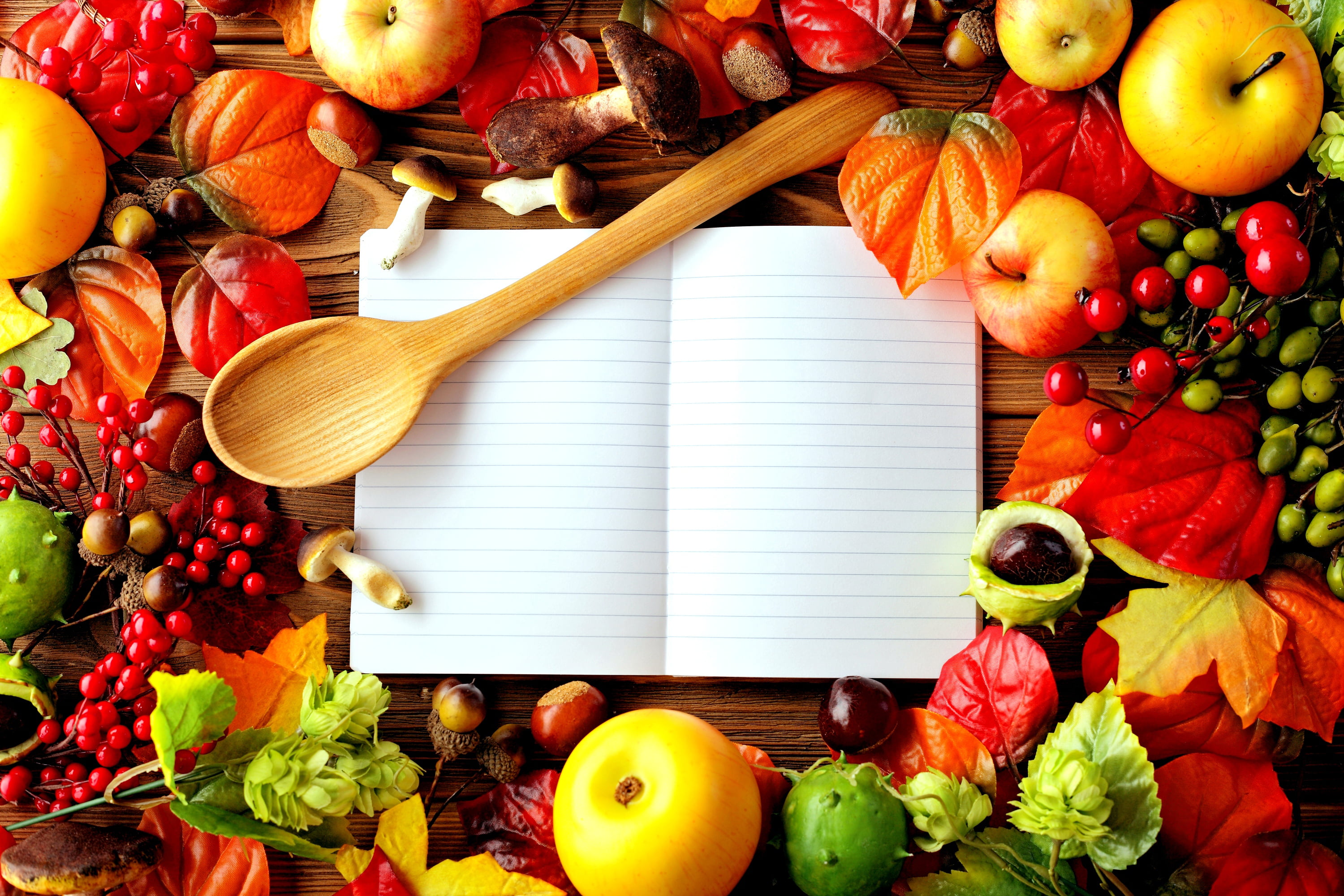 wood, briar, healthy eating, fruits, acorns, no people, multi colored, vegetable, high angle view, fruit, apple - fruit, indoors, apples, notebook, food, HD Wallpaper