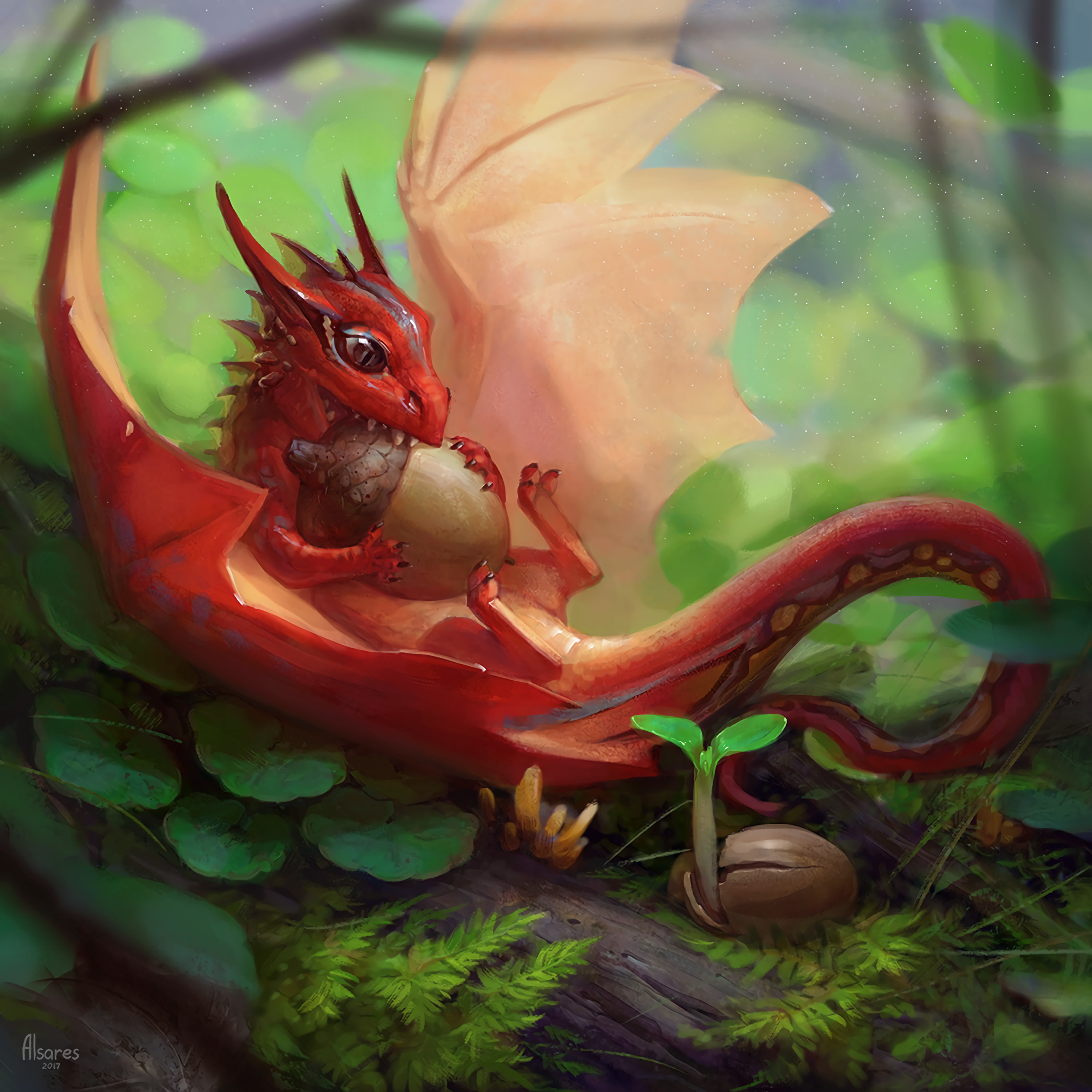 dragon, food, art, acorn, fantastic, 2K, Phone HD Wallpaper