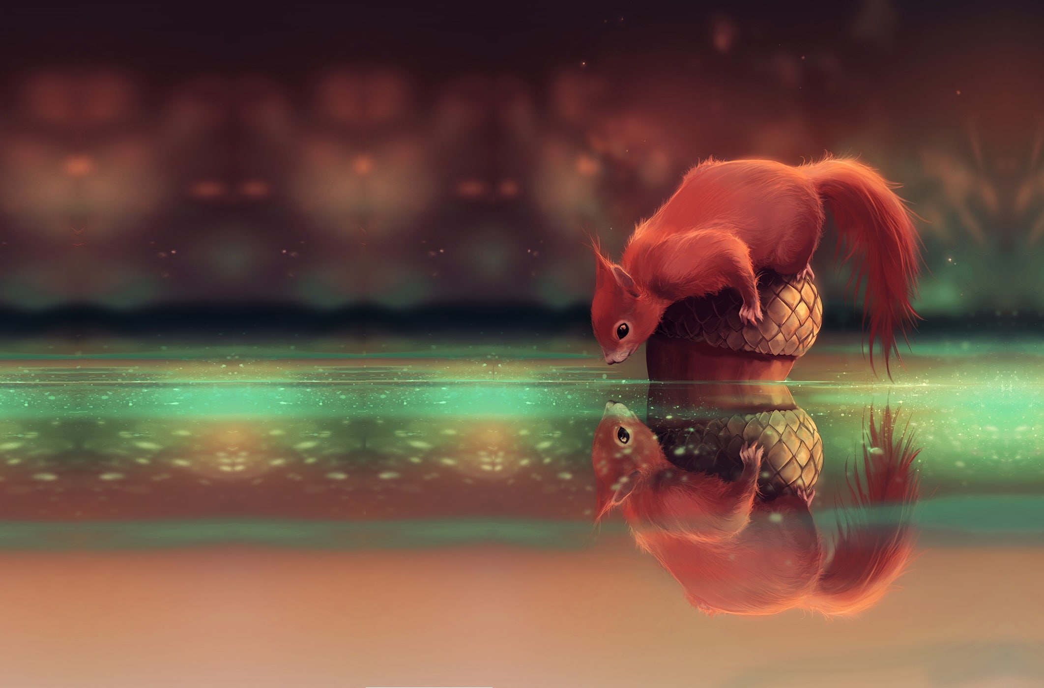squirrel, acorn, art, walnut, What do you wanna ?, 1080P, Cyril Rolando, childrens, stream, HD Wallpaper