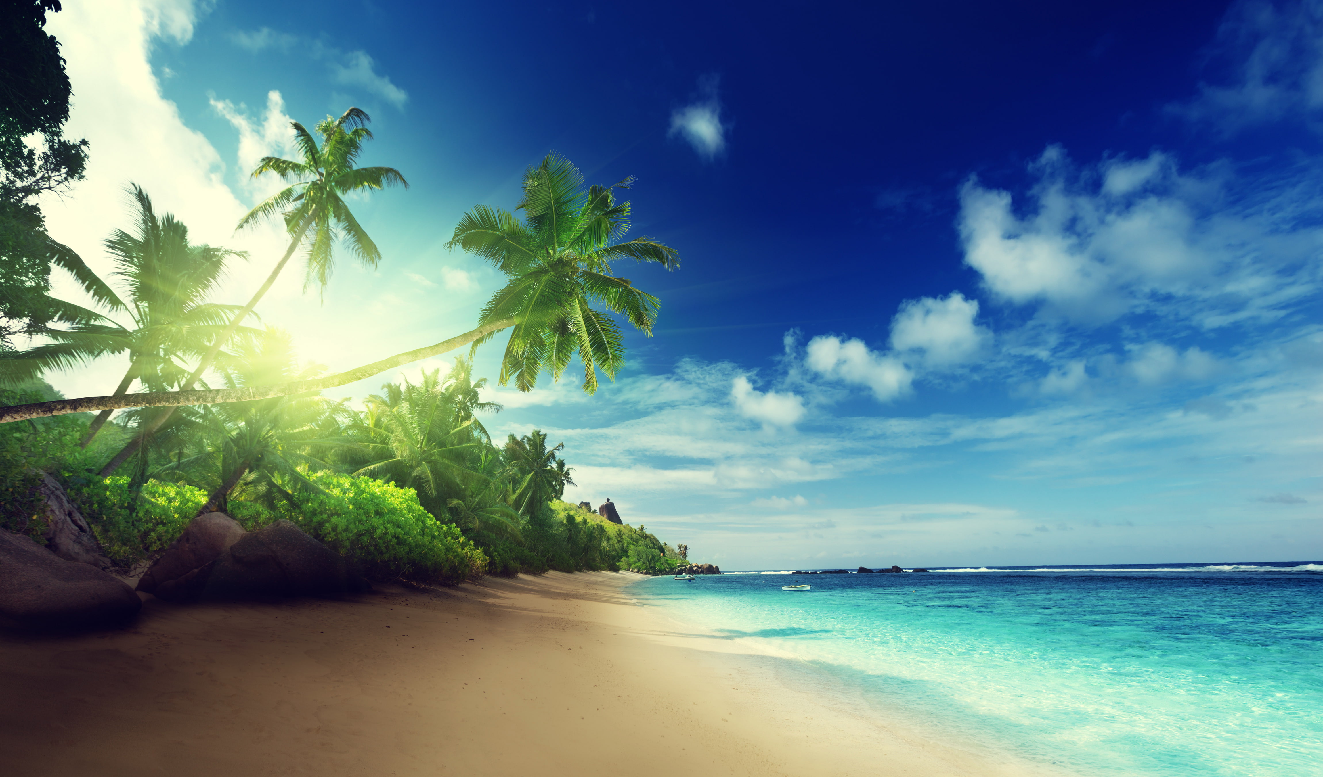 beach, tropics, caribbean, coastline, tranquil Scene, no People, leafed, seascape, journey, 4K, summer, island, wave, scenics - nature, sky, green, cloud - Sky, HD Wallpaper