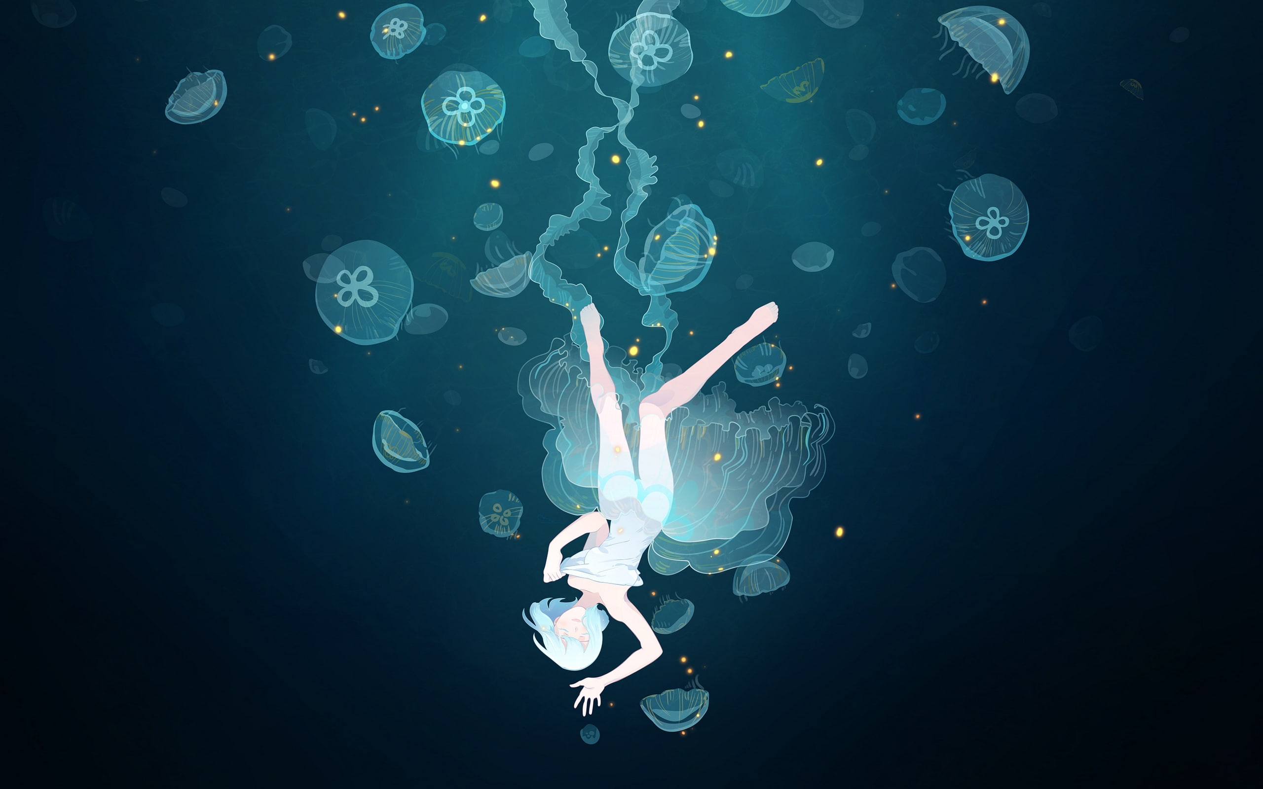 underwater, floating on water, nature, black background, water, jellyfish, marine, motion, no people, small, sea life, animals in the wild, swimming, animal wildlife, HD Wallpaper