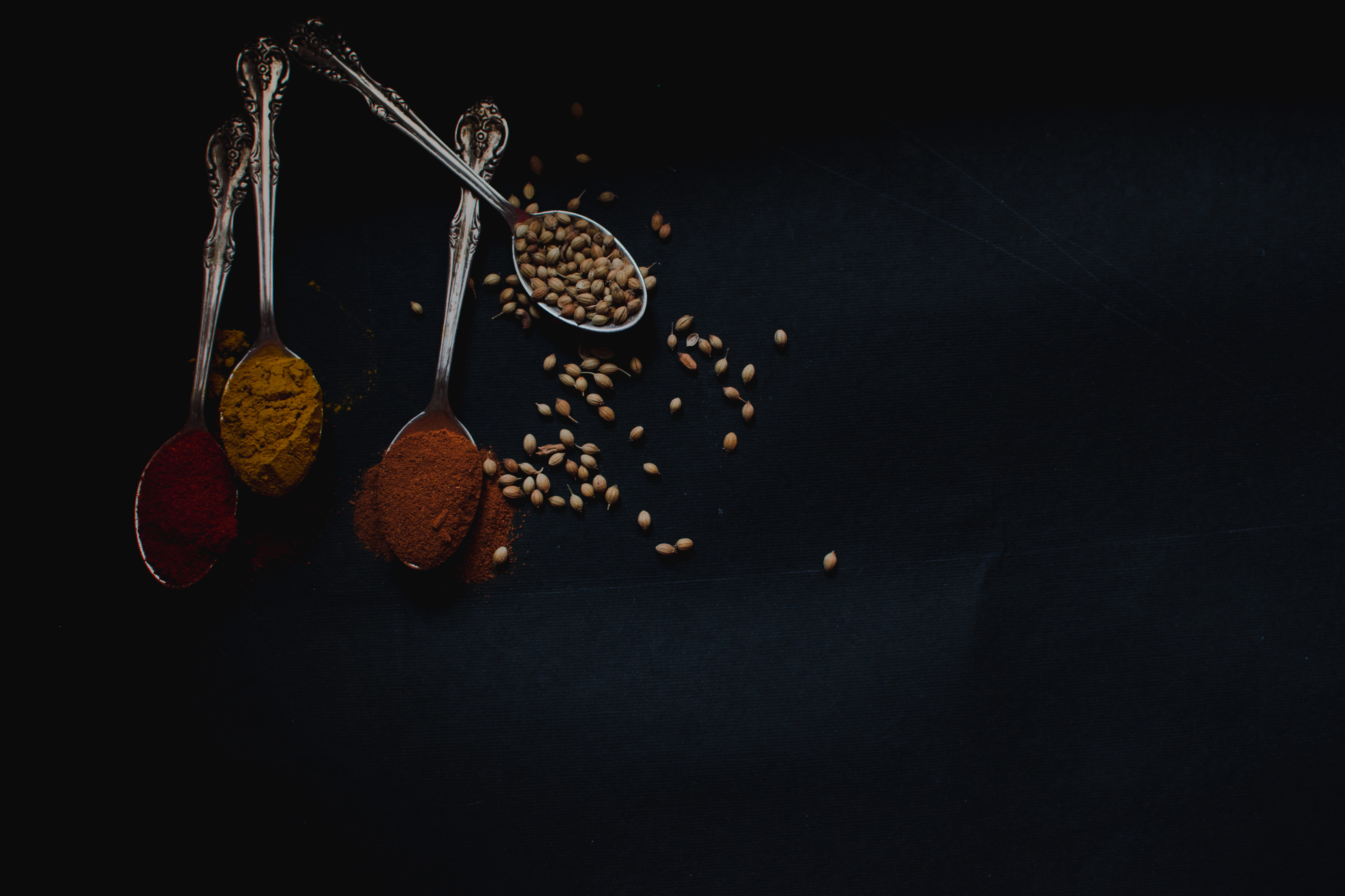 condiments, stainless, copy space, still life, seed, no people, food, spices, studio shot, choice, gray, steel, natural, 5K, eating utensil, variation, HD Wallpaper