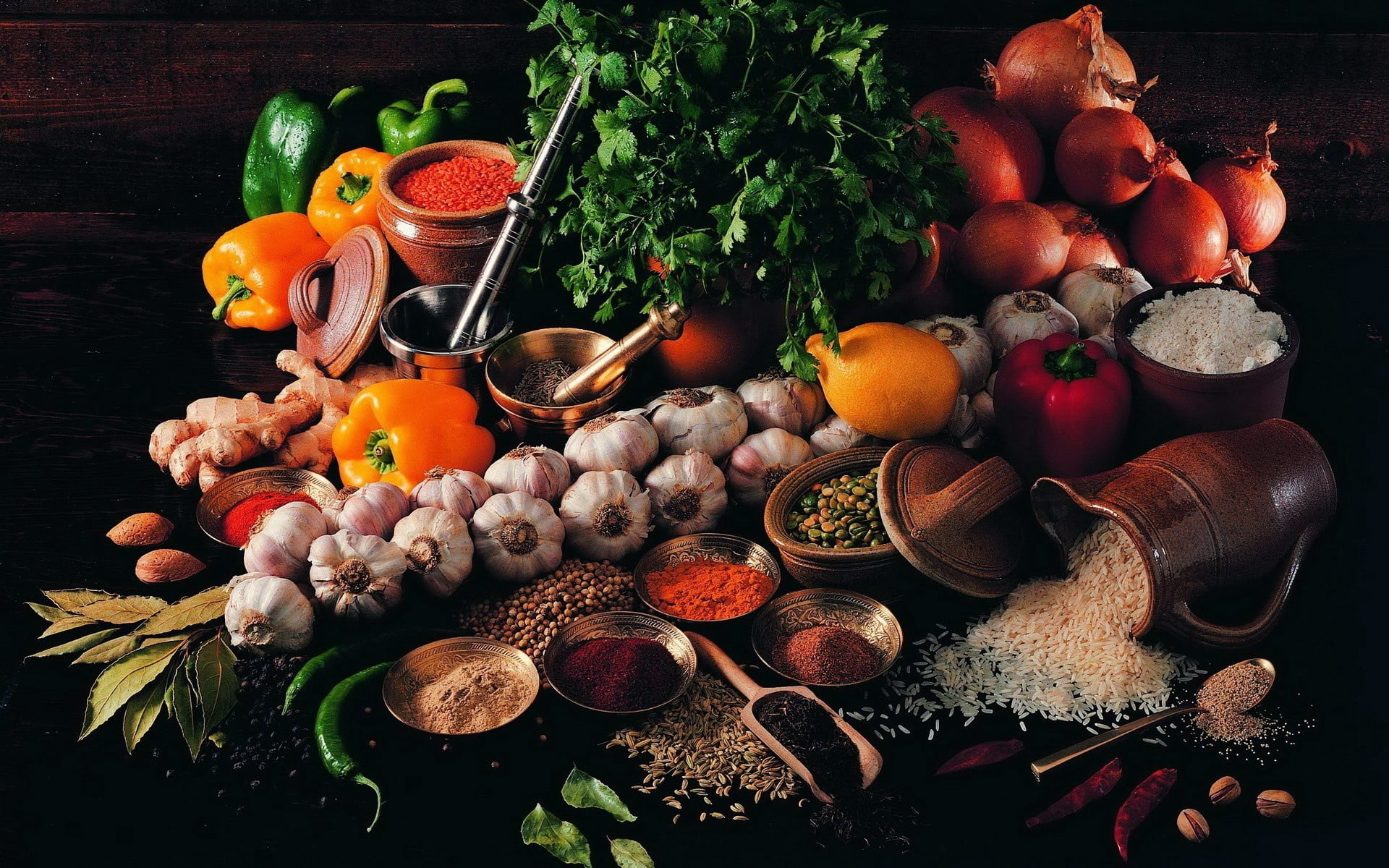 variation, root vegetable, spices, food, vegetarian Food, no people, lot, vegetable, pepper - Vegetable, mortar and Pestle, red, orange, carrot, cooking, HD Wallpaper