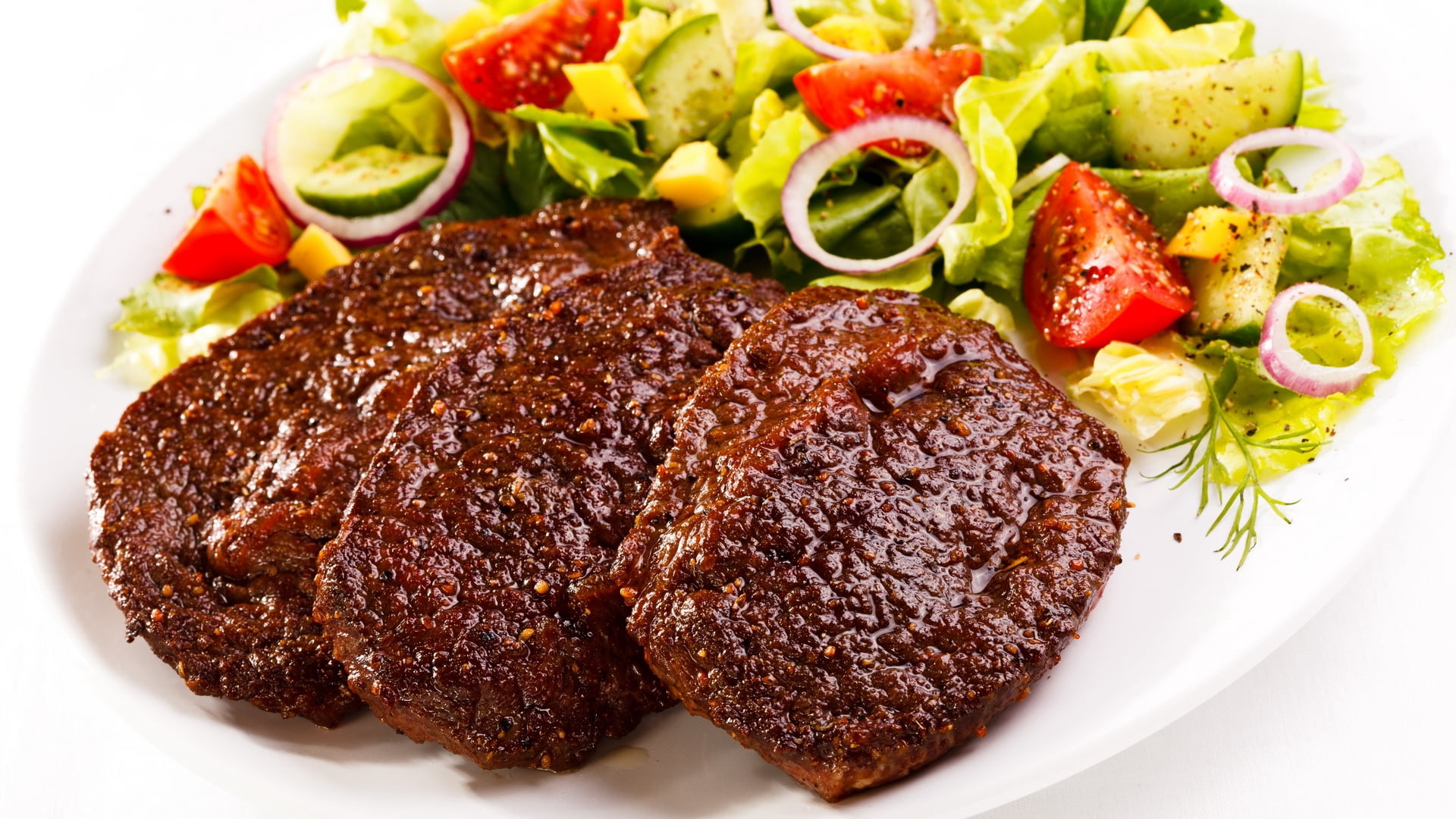 food And Drink, gourmet, ripe, lunch, salad, red meat, vegetables, studio Shot, beef, food, prepared Potato, fillet, restaurant, tomato, barbecue Grill, HD Wallpaper