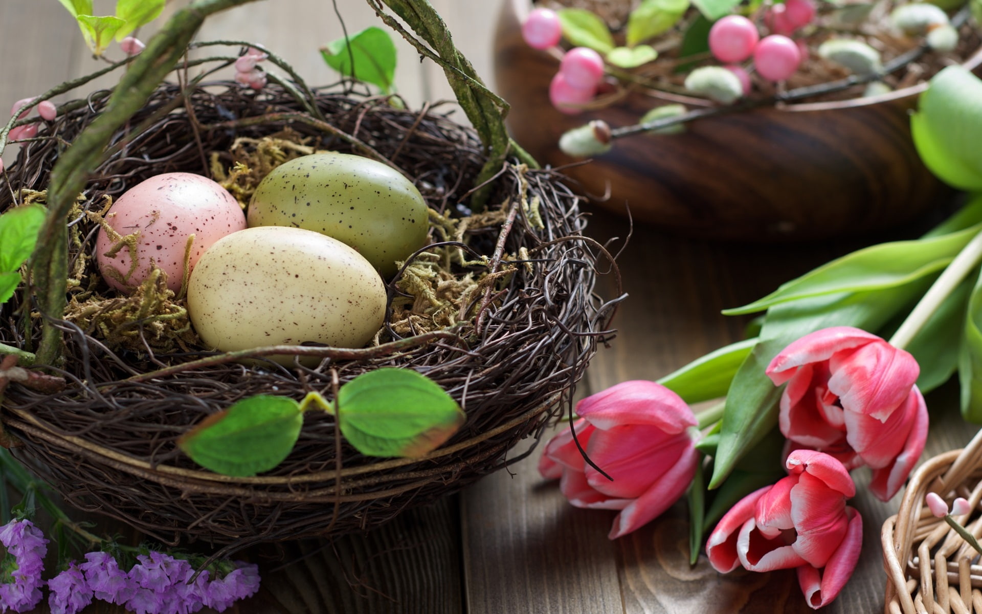 Flowers, Eggs, Easter, 1080P, Tulip, Pink, HD Wallpaper