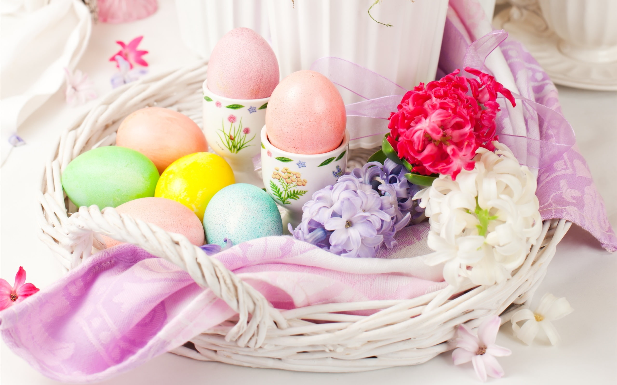 Decoration, 2K, Easter, Flowers, Basket, Eggs, HD Wallpaper