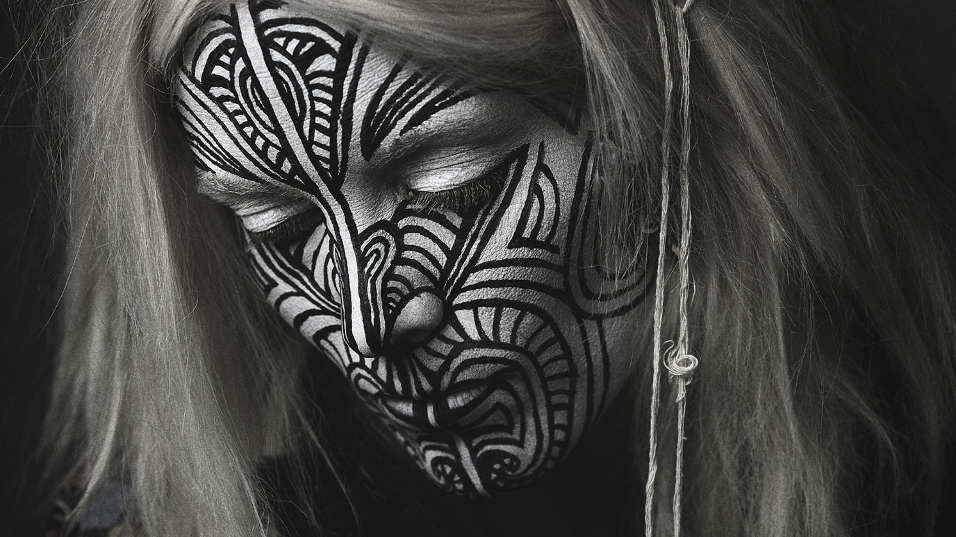 Fever Ray, face, face paint, sadness, Karin Dreijer Andersson, 1080P, tribal, white hair, HD Wallpaper