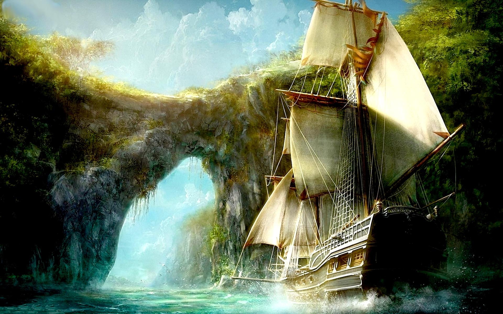 1080P, sailing, discovered, arch, sail boat, new, 3d and abstract, kingdom, HD Wallpaper