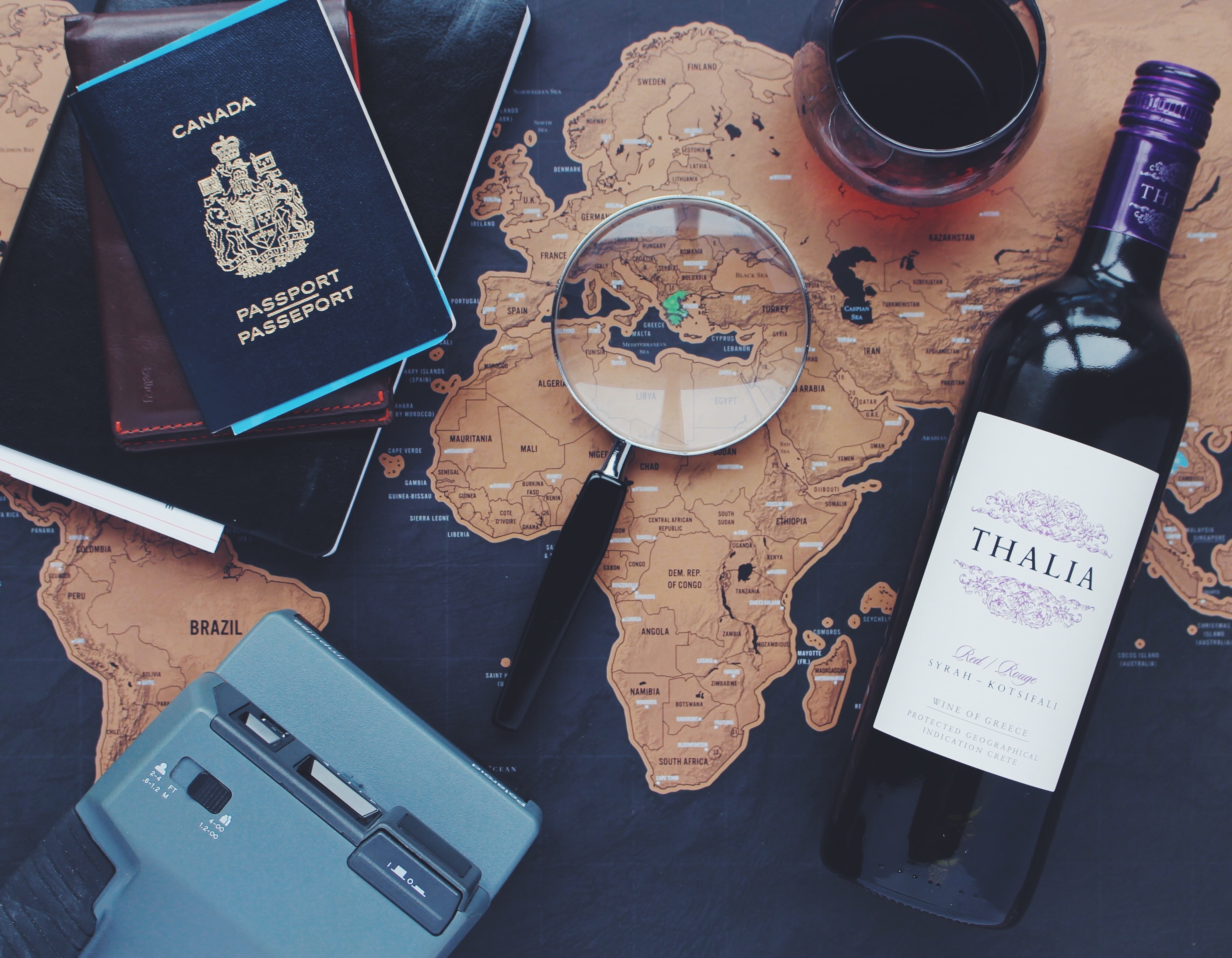 choice, communication, smart phone, mobile phone, group of objects, still life, bottle, table, no people, passport, high angle view, Others, 4K, portable information device, HD Wallpaper
