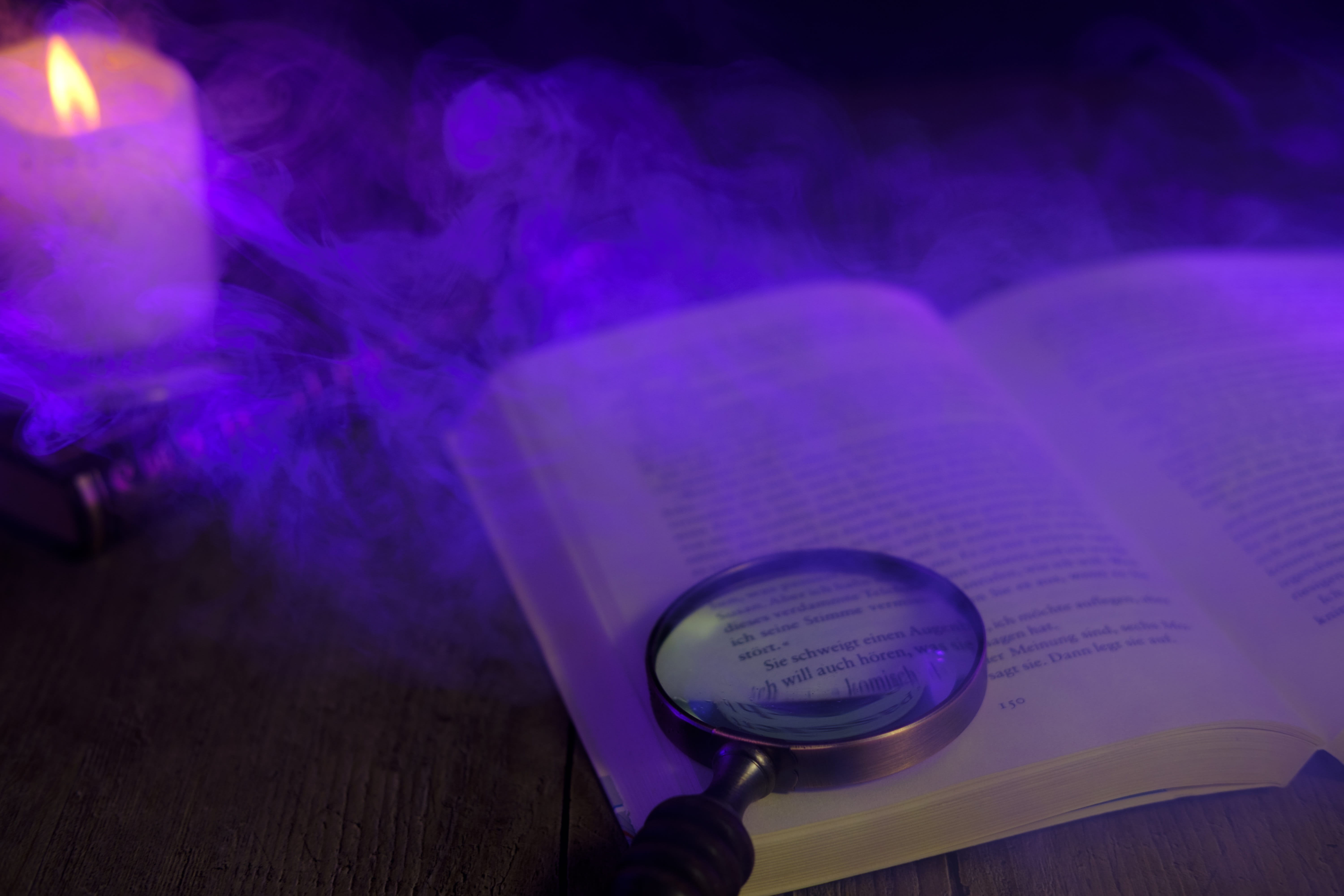 still life, household equipment, literature, blue, focus on foreground, text, transparent, candle, no people, paper, purple, close-up, indoors, communication, HD Wallpaper