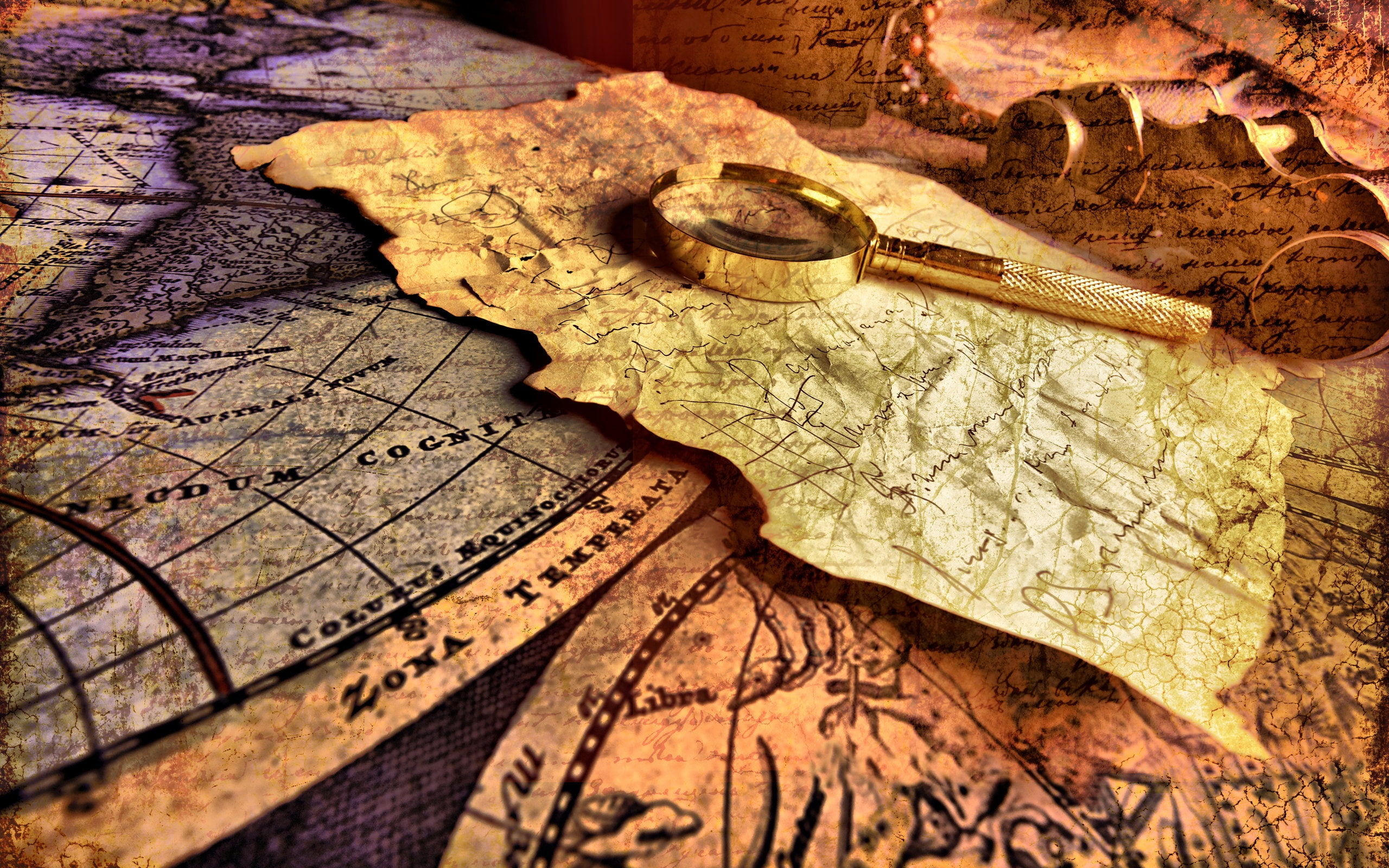 vintage, 2K, map, magnifier, HD Wallpaper