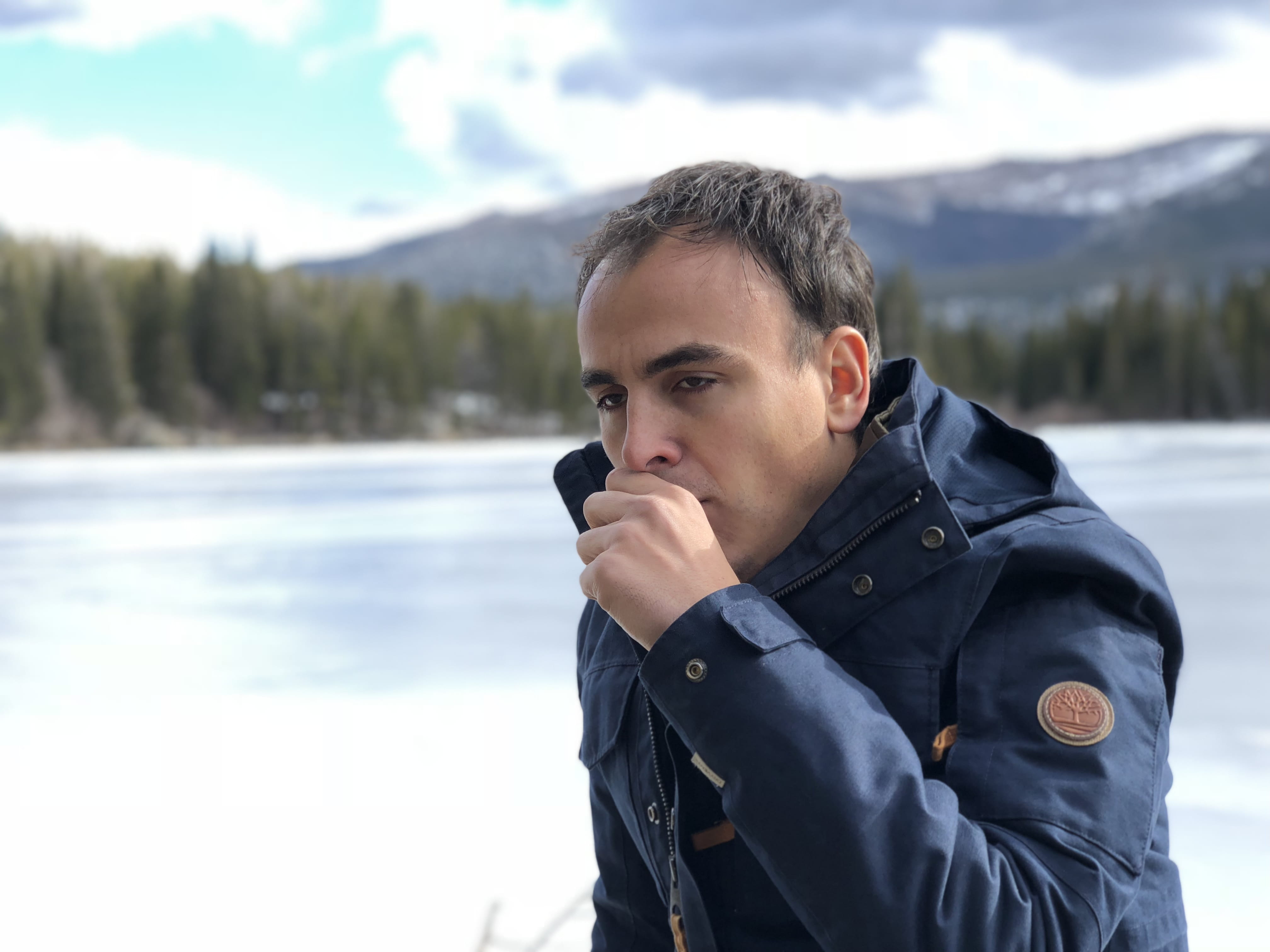 snow, mountain, non-urban scene, one person, lake, mountain range, outdoors, bear lake trail, estes park, united states, cold temperature, portrait, young men, HD Wallpaper