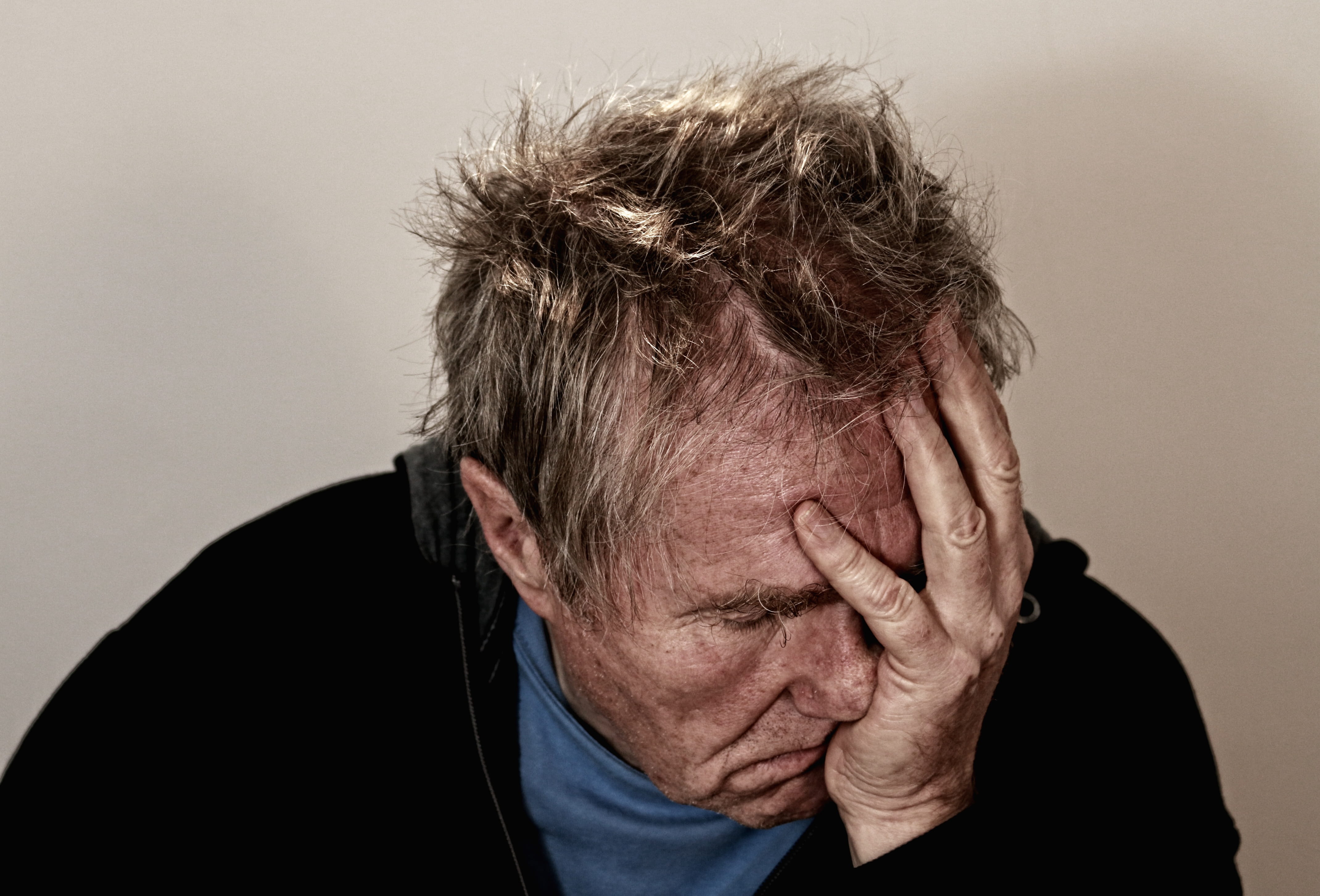 elderly, face, contemplation, hopelessness, studio shot, one person, emotional stress, frustration, stress, grief, distraught, portrait, sadness, head in hands, HD Wallpaper