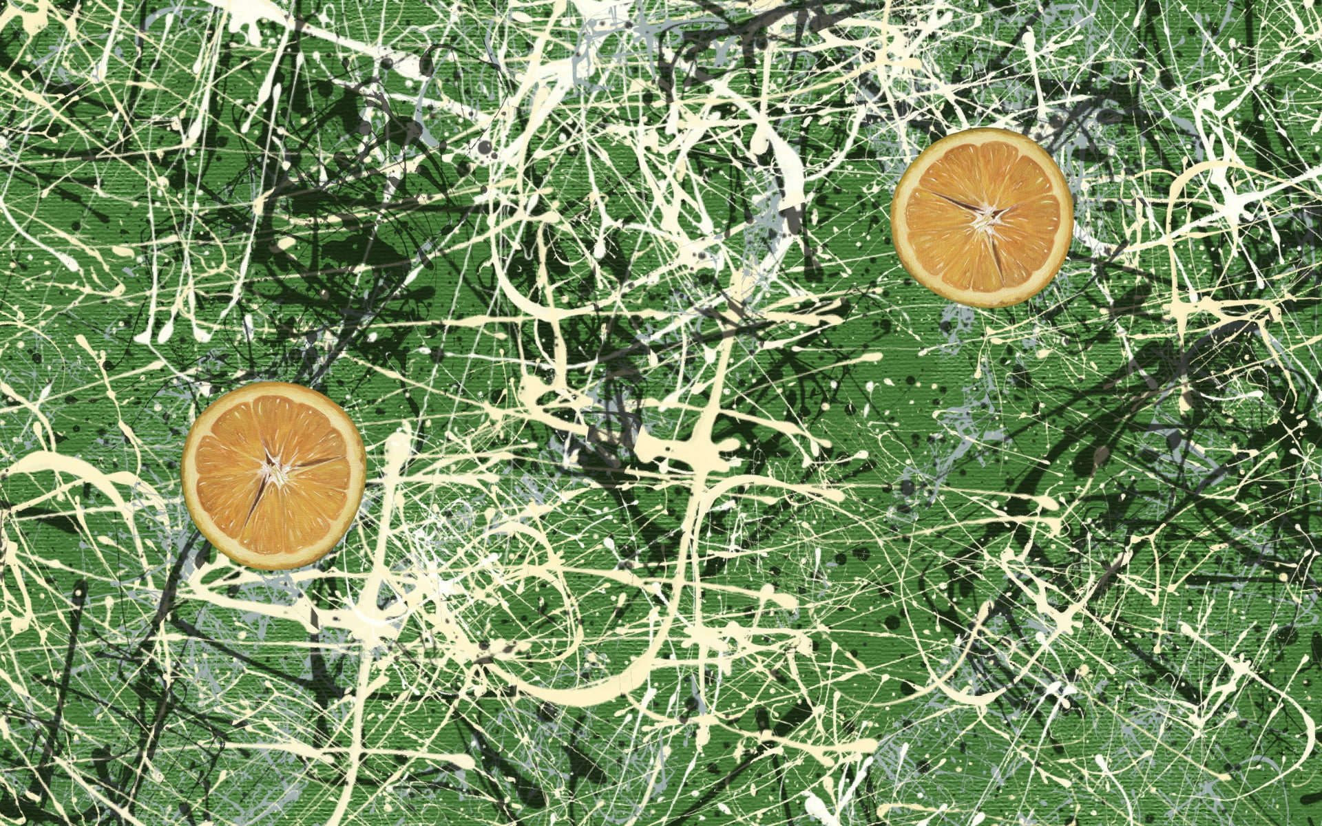 abstract, two, slice, stone, fruits, orange, roses, hd, 1080P, splatter, digital/artwork, HD Wallpaper