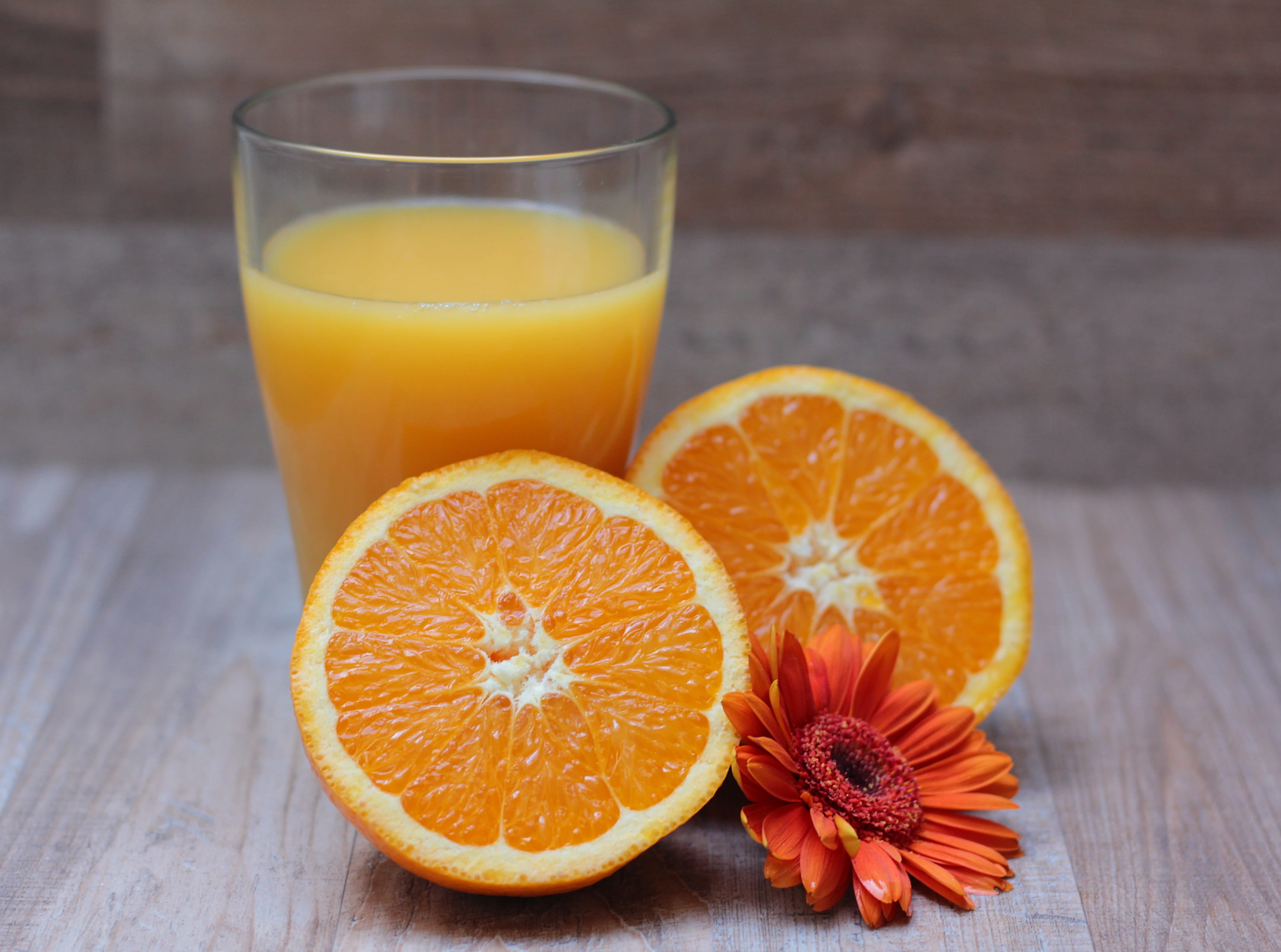 gerbera, vegetarian, benefit from, orange, citrus fruit, refreshment, healthy eating, food, fruit juice, freshness, indoors, crockery, frisch, orange juice, HD Wallpaper
