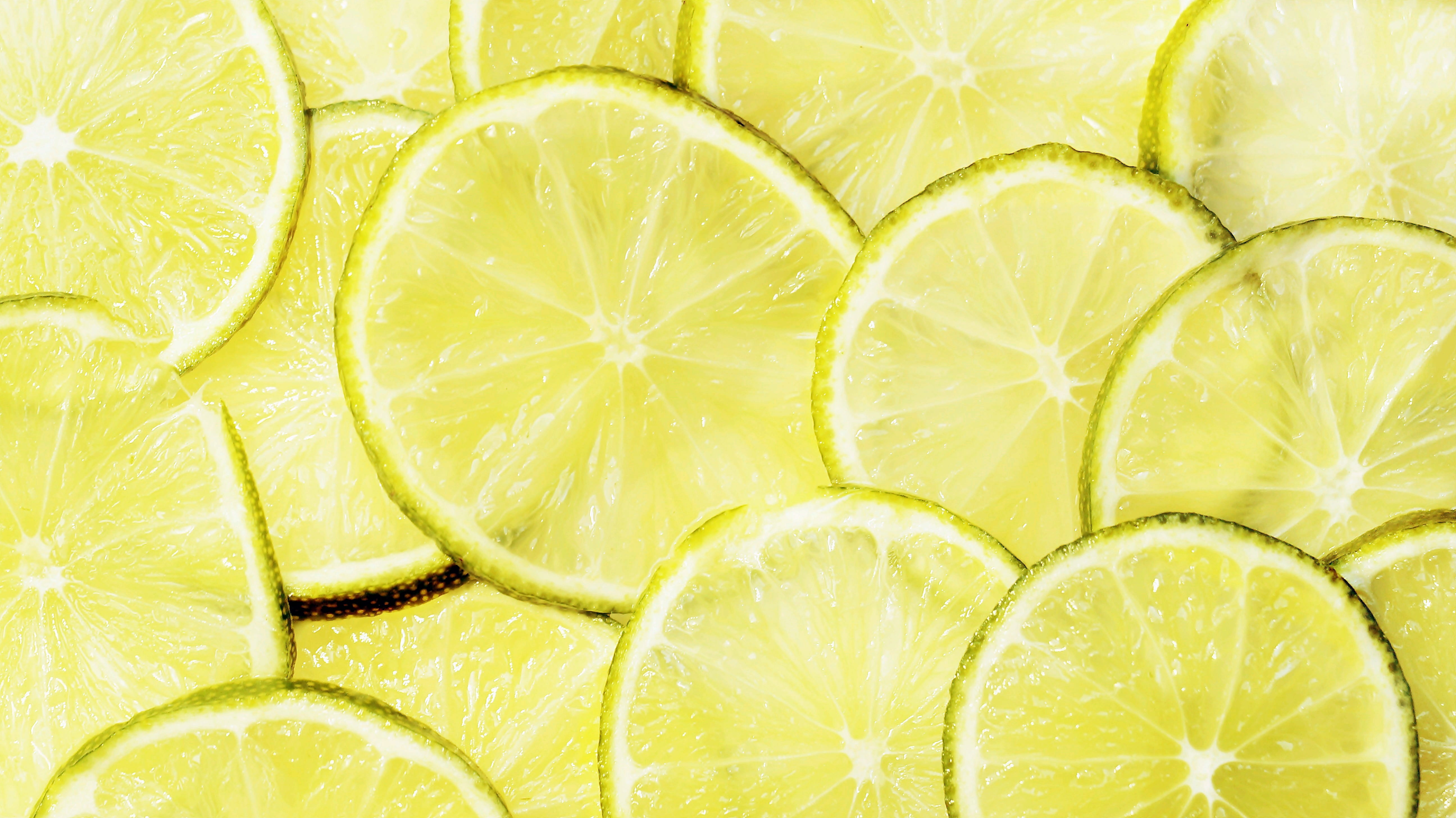 macro, slice, greeting card, pattern, ripe, close-up, directly above, lot, yellow green, freshness, healthy eating, organic, yellow, fruit, green, citrus fruit slices, HD Wallpaper