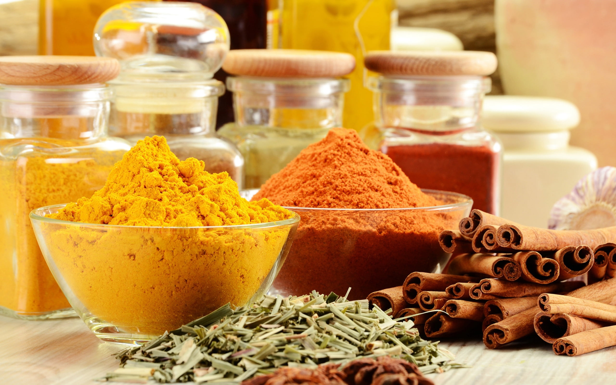 arrangement, cinnamon, 2K, scented, backgrounds, herb, wood - Material, food, healthy Lifestyle, focus on foreground, paprika, ground - Culinary, herbal Medicine, HD Wallpaper