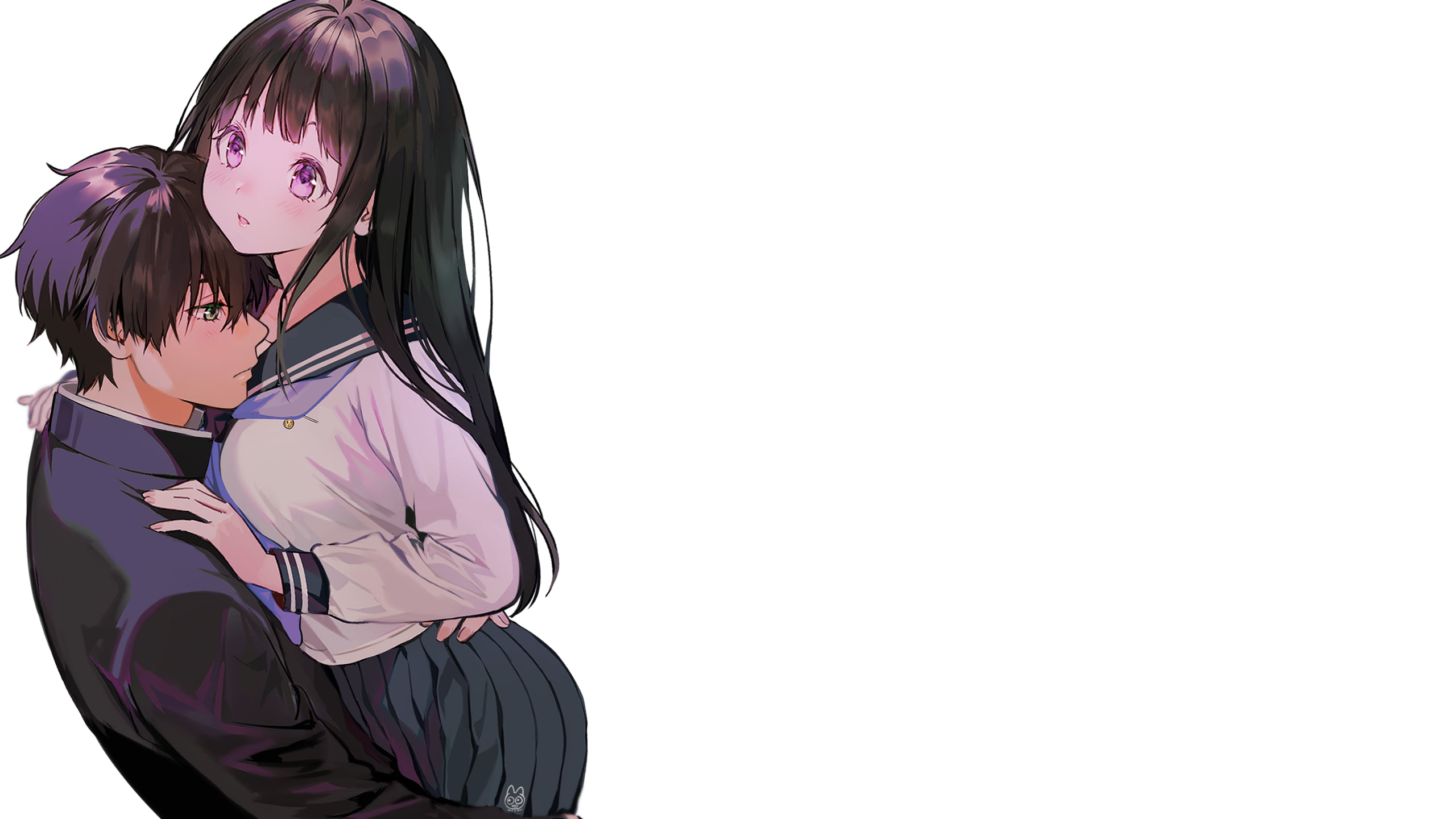 2K, Chitanda Eru, white background, anime girls, anime, Oreki Houtarou, Hyouka, HD Wallpaper