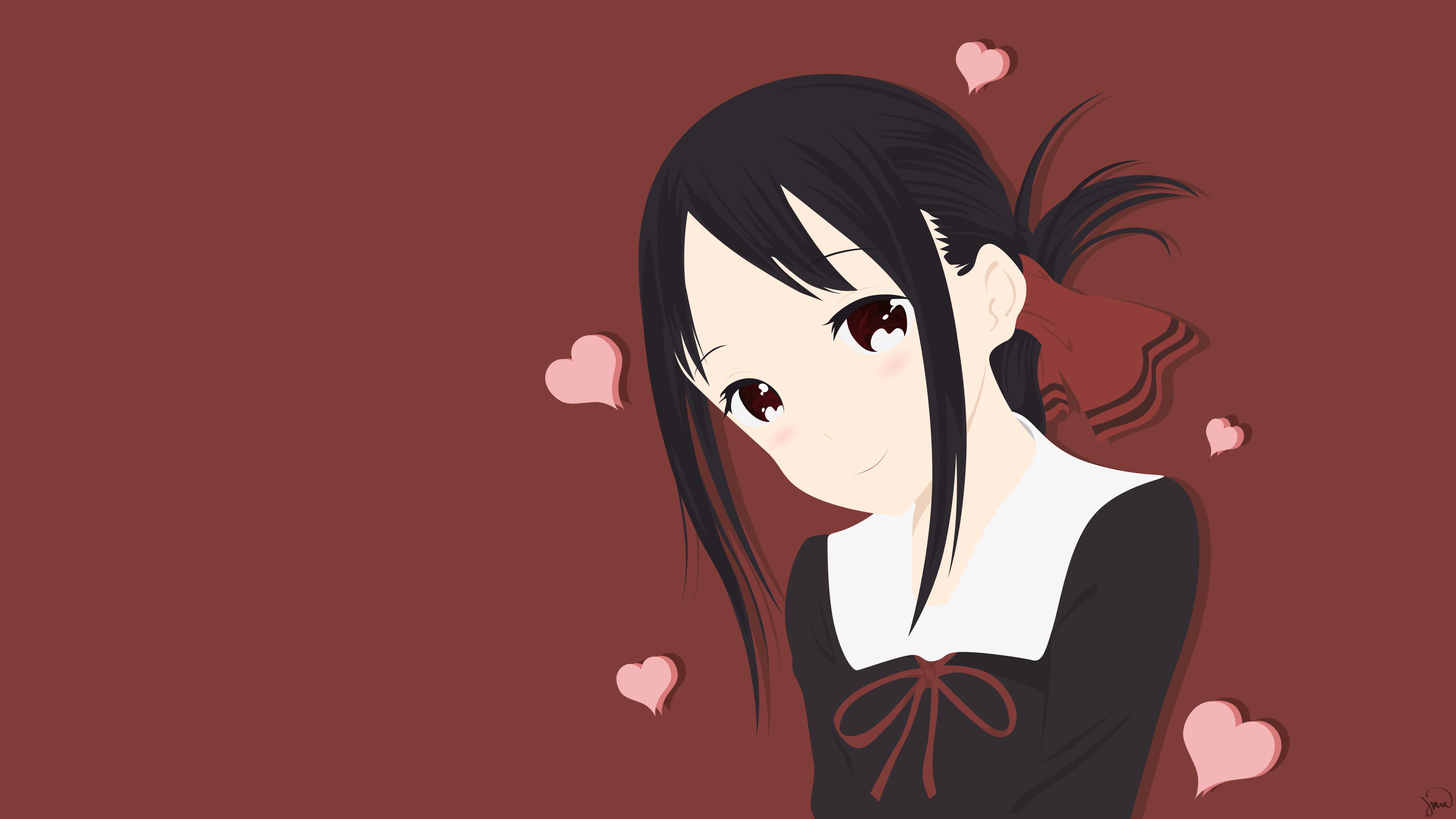 Heart (Design), simple background, Kaguya-Sama: Love is War, anime girls, 4K, anime, Kaguya Shinomiya, dark hair, HD Wallpaper