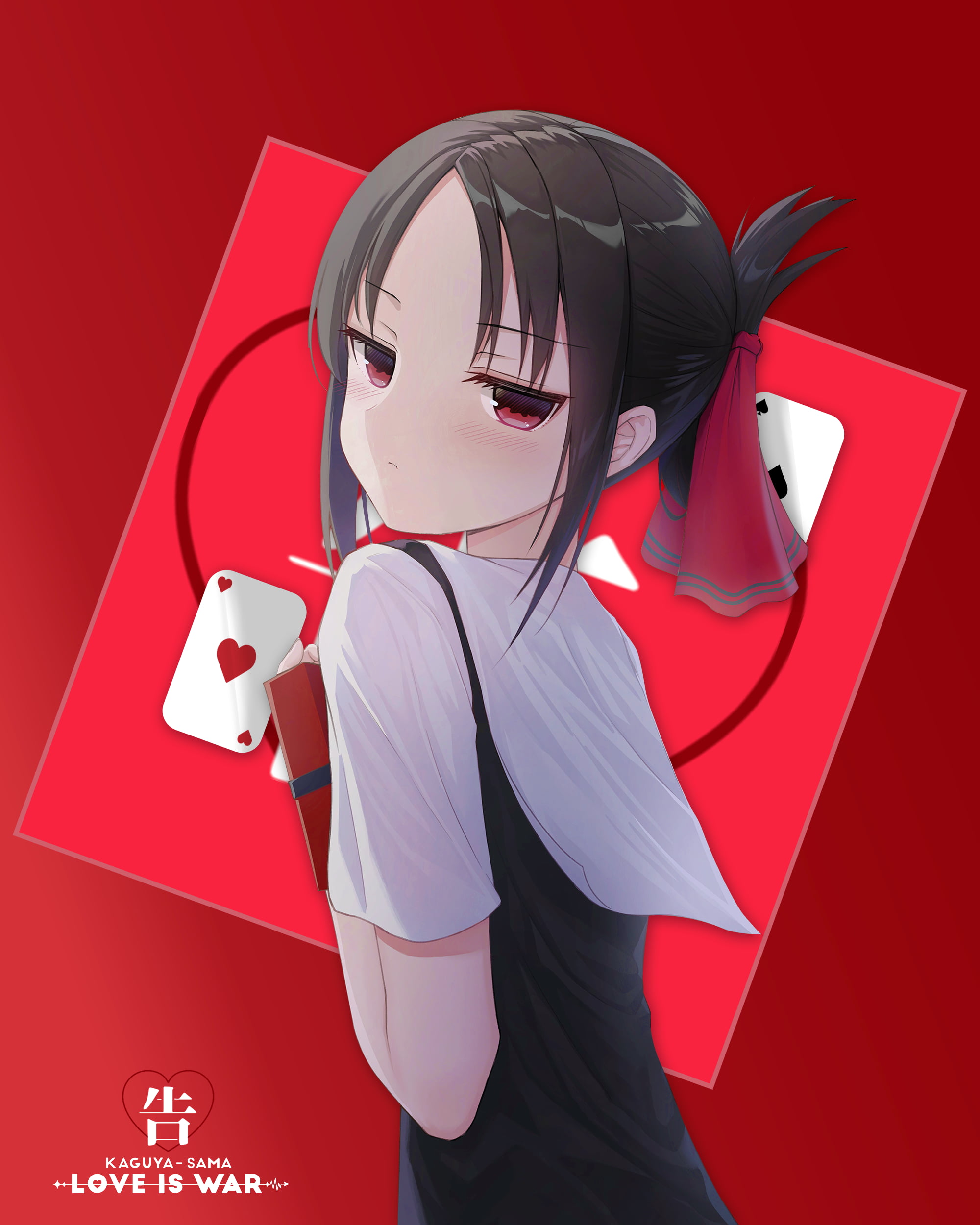 anime, black hair, Kaguya Shinomiya, anime girls, blushing, 1080P, vertical, Kaguya-Sama: Love is War, red eyes, Phone HD Wallpaper