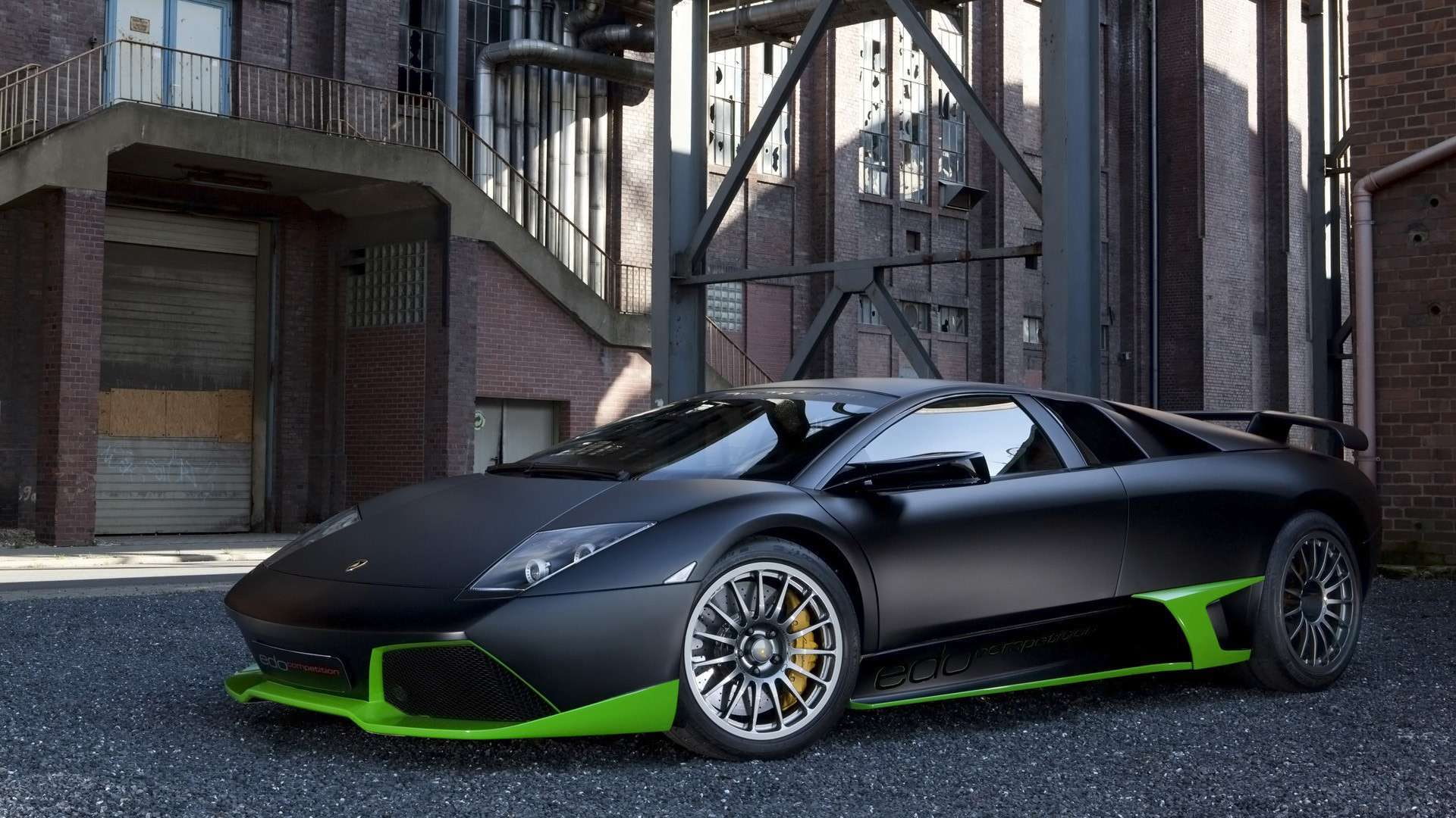 rims, 1080P, lamborghini, murcielago, brakes, matte, matte black, hd, green, reflection, black, HD Wallpaper